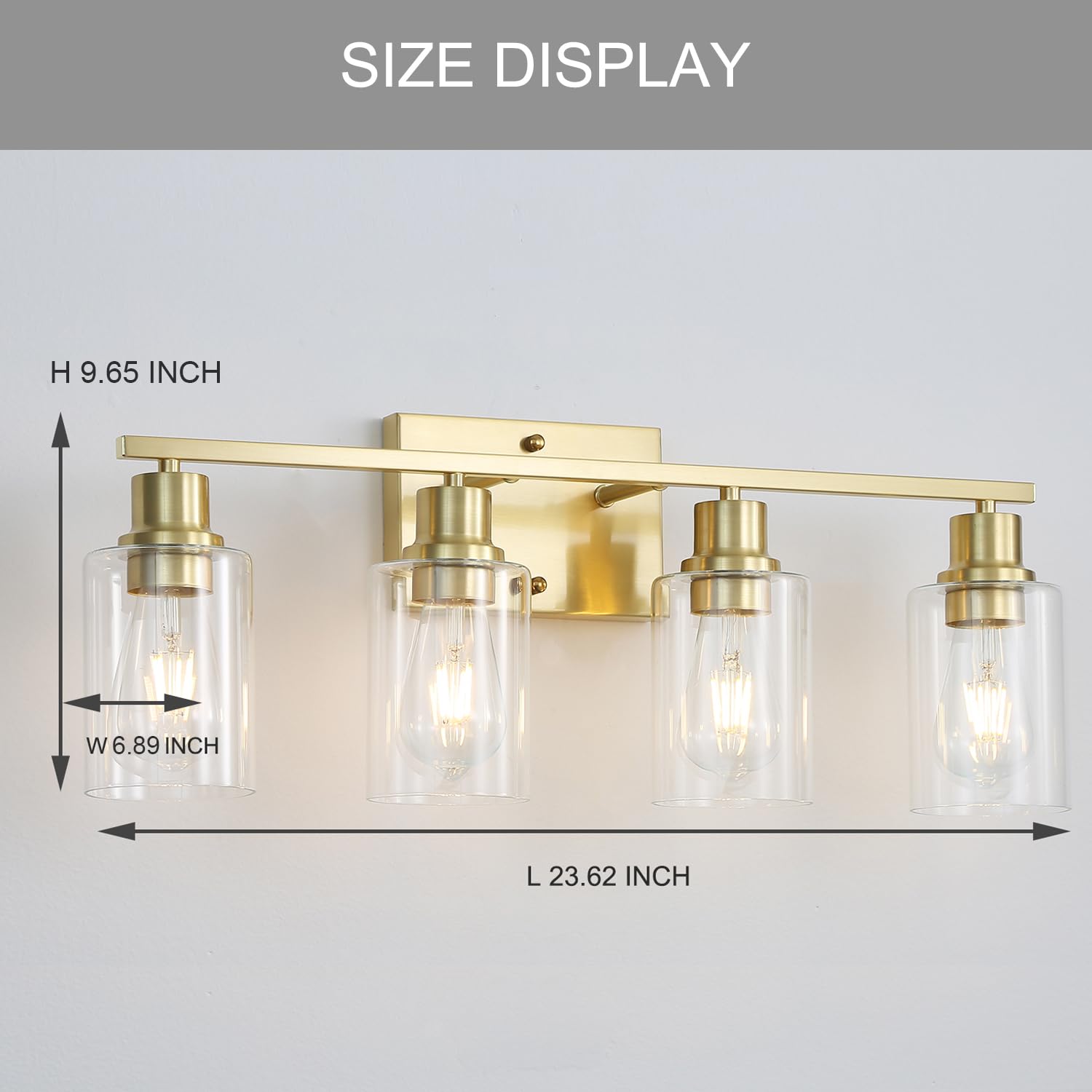 Jodauirt 4-Lights Gold Bathroom Vanity Light Fixtures,Brushed Gold Wall Sconces With Clear Glass Shades, Farmhouse Modern Wall Lighting ?For Mirror,Living Room,Bedroom