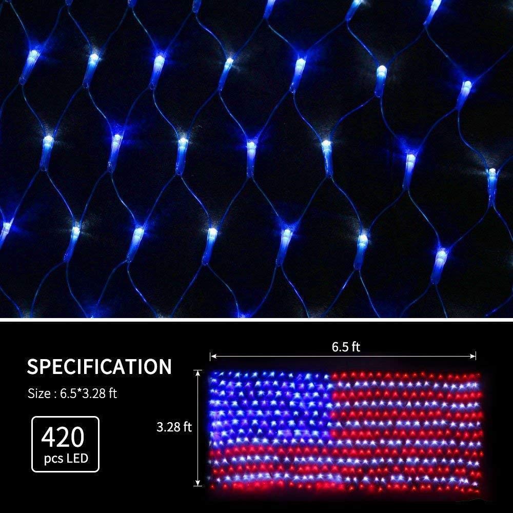 realization LED Flag String Lights, Waterproof, 6.5ft x 3.3ft, Red, White, Blue, Model TSD-200W-5/S for Yard, Garden,