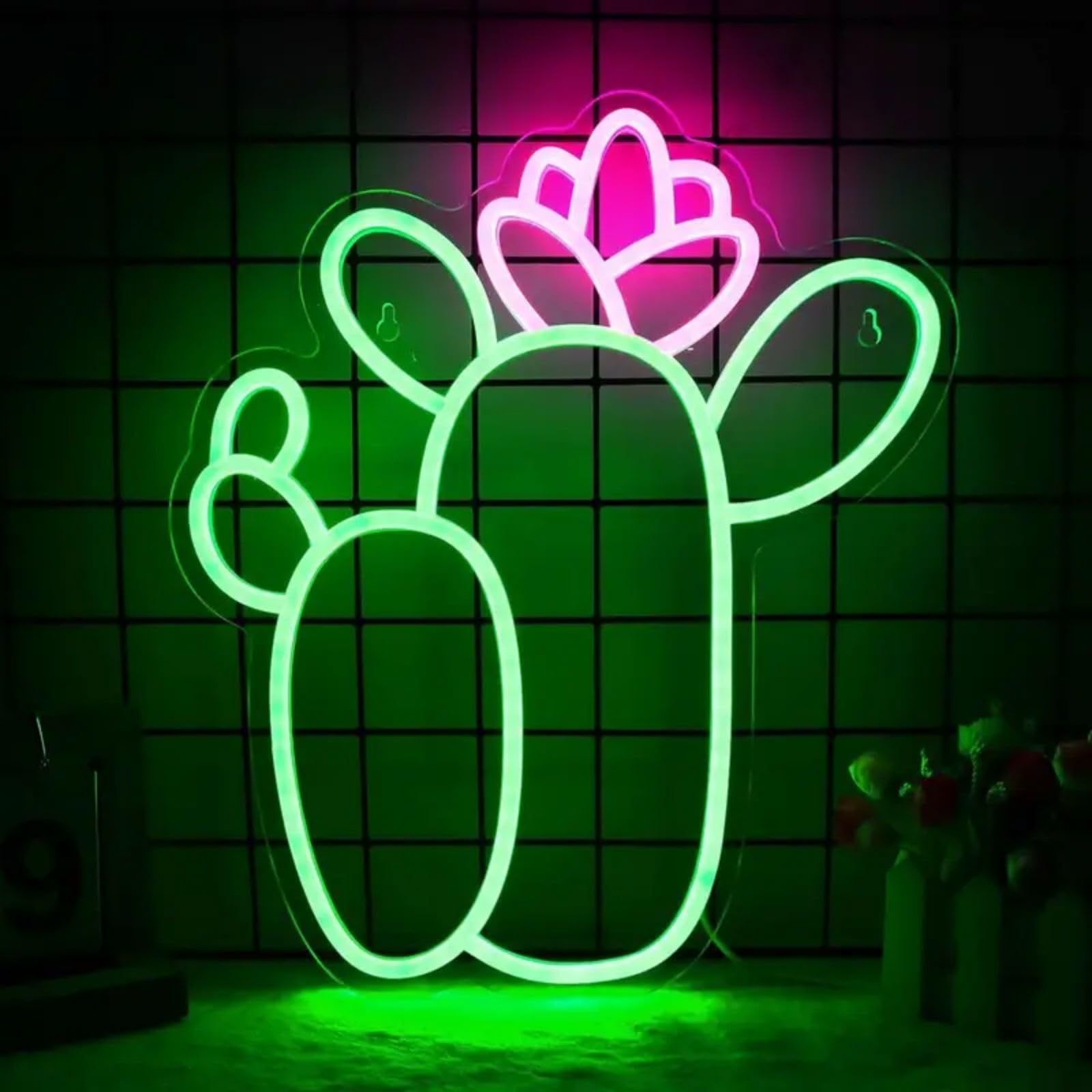 Lotus Cactus Neon Sign Cactus With A Flower Led Light Sign Houseplant Decoration Aesthetic Decor For Flower Store  Parties  Coffee Shops  Salons  Shop Window Store Display malt-inspired Bar Opening Gift Green