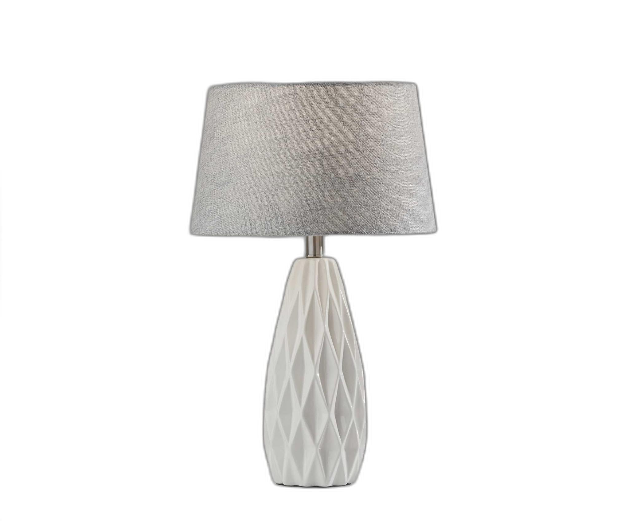 HomeRoots Table Lamp Set of 2, White Ceramic Geometric Base Design