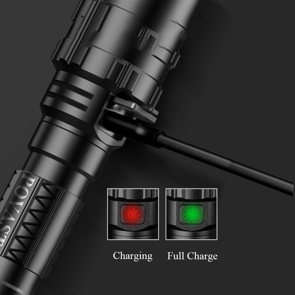 Povast Green Hunting Flashlight, Zoomable Light With Scope Mount And Pressure Switch, 1200 Lumens Waterproof Weaponlight, Usb Re