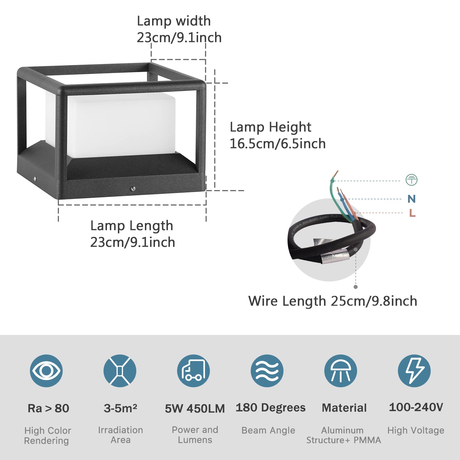Mvbt Waterproof Outdoor Post Light - Modern 9.1&quot; Cap Lamp For Yard, Deck, Patio, Garden