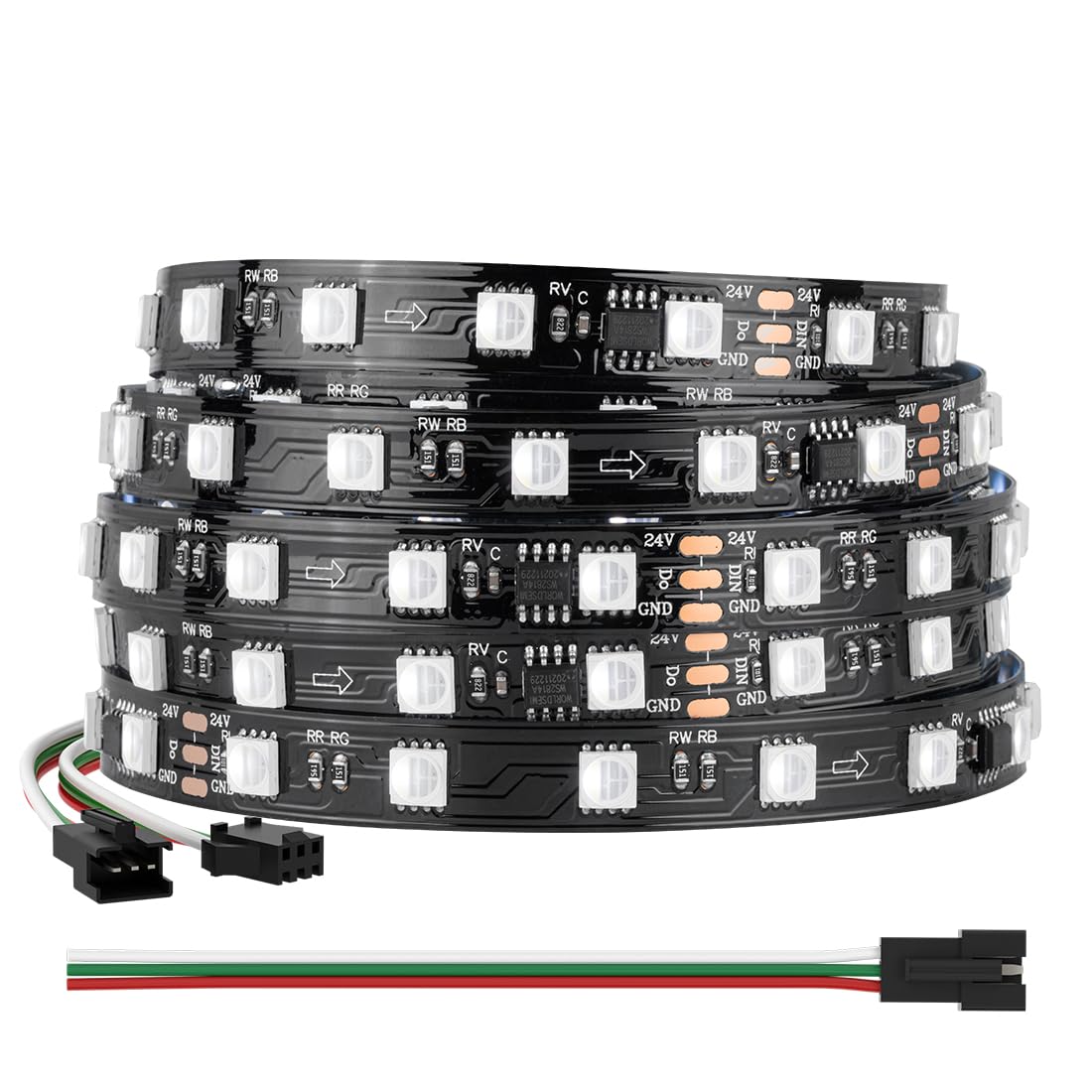 BTF-LIGHTING WS2814 IC RGBW LED Strip 16.4FT DC24V 60LED/m Flexible IP30 RGB+6000K