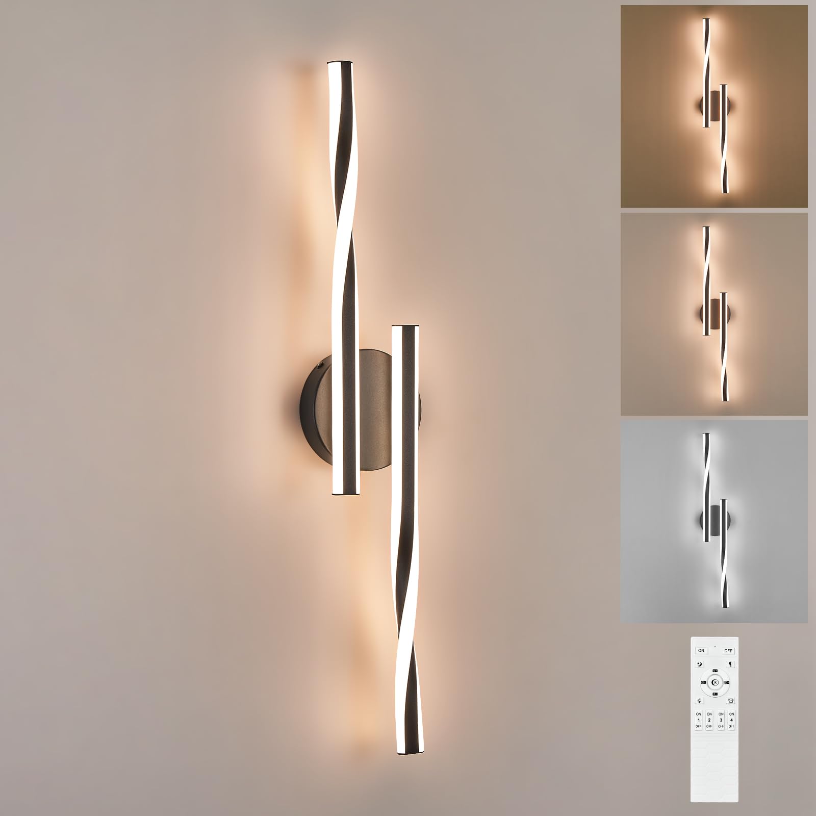 Benkut Modern LED Vanity Light Sconce Black Metal 30 Inch Remote Control 3000K-6500K for Bathroom Bedroom Dining Room