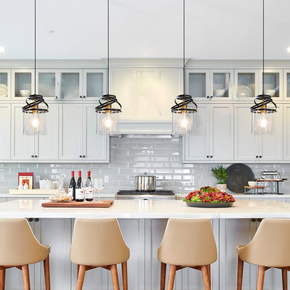 Black Kitchen Pendant Lighting Over Island  Modern Glass Pendant Lighting  Hanging Lights For Living Room Set Of 2  Pendant Lights Kitchen Island 2 Pack  Pendant Lamp For Dining Room  Hallway  Sink