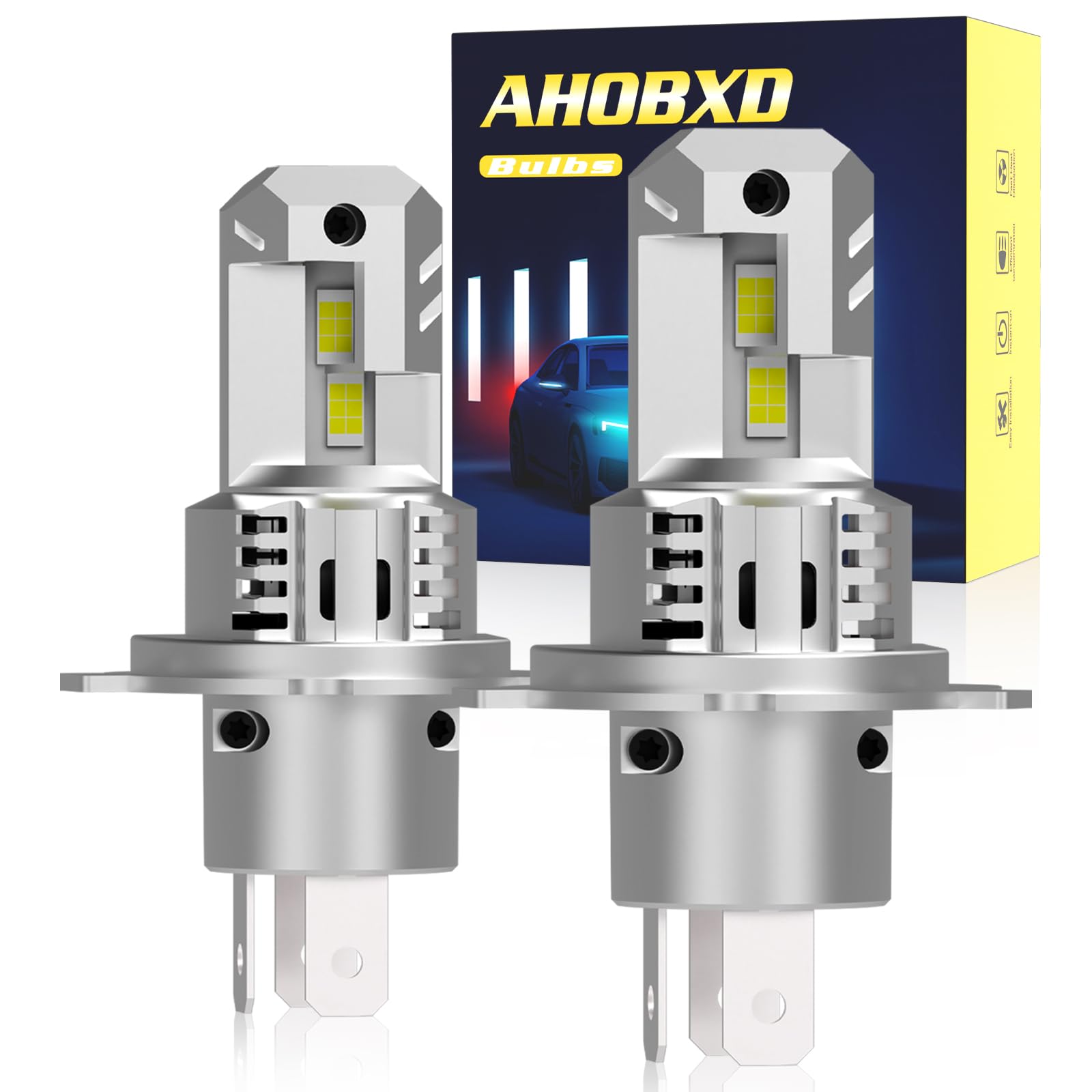 AHOBXD H4 Light Bulbs Super Bright 55000LM 6500K White Plug and Play H4/9003 Model Pack of 2