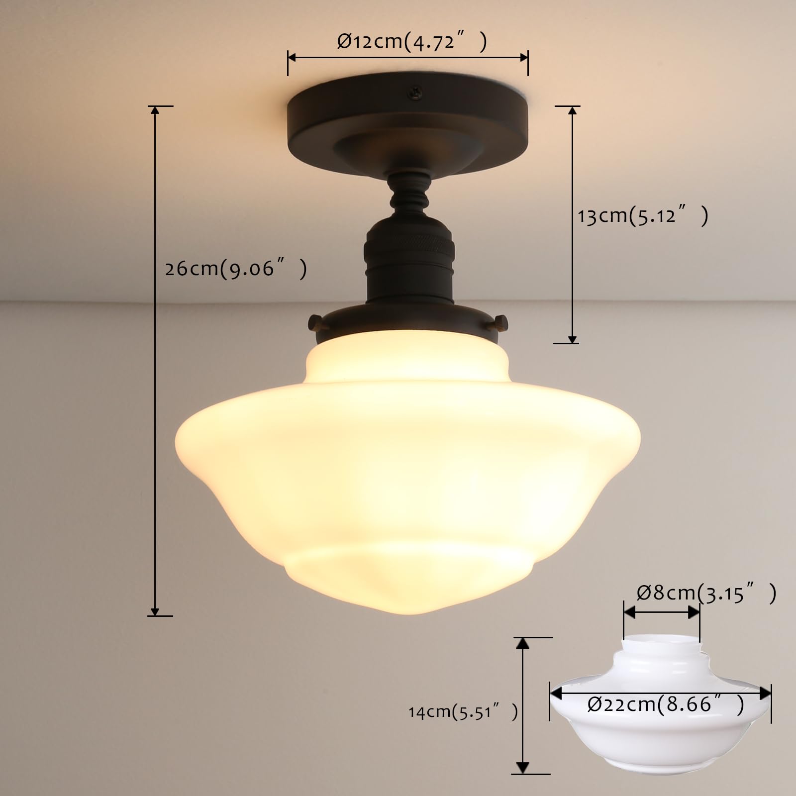 Pathson Vintage Flush Mounted Ceiling Lighting With Milk White Glass Shade, Mid-Century Style Ceiling Light Fixture For Hallway