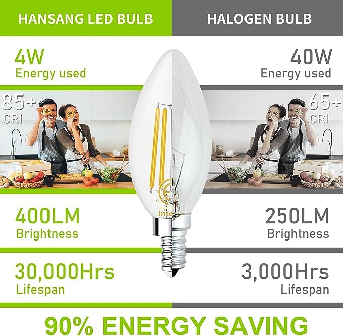 Hansang 10 Pack E12 Led Candelabra Bulb 4000K Natural Daylight, Ceiling Fan Light Bulbs 40W Equivalent, Samll Base Chandelier Li