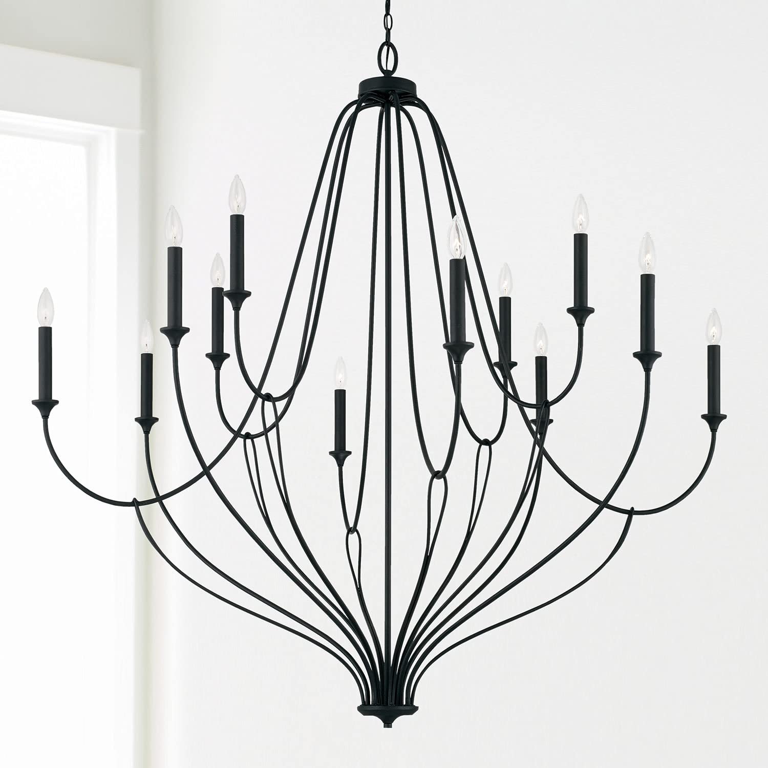 Capital Lighting Bentley Candle Chandelier, 12-Light, 720W, 53inH x 52inW, Black Iron, Model 441601BI