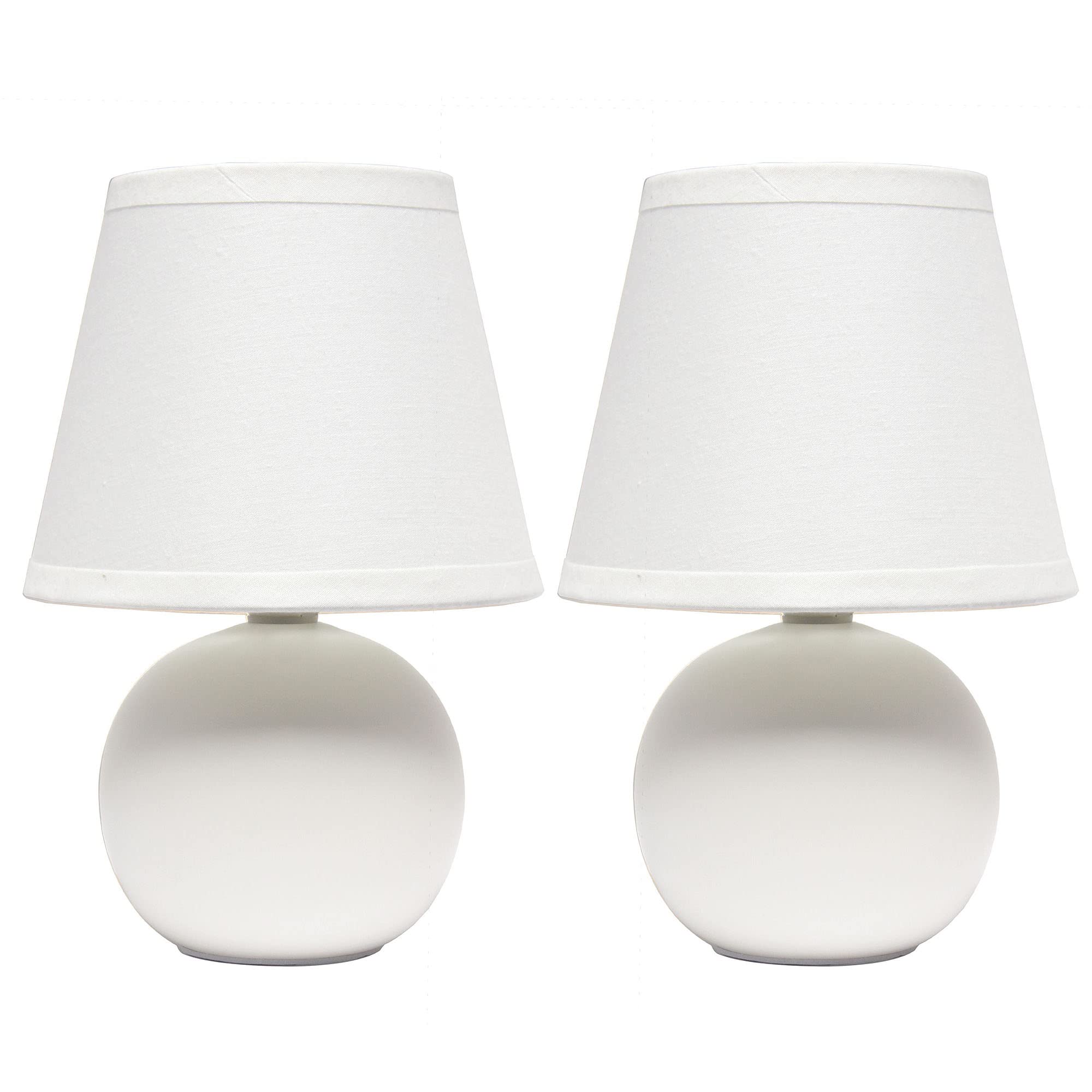 Creekwood Home Off-White Ceramic Drum Shade Bedside Table Lamp Set Of 2, 8.66&quot; Tall