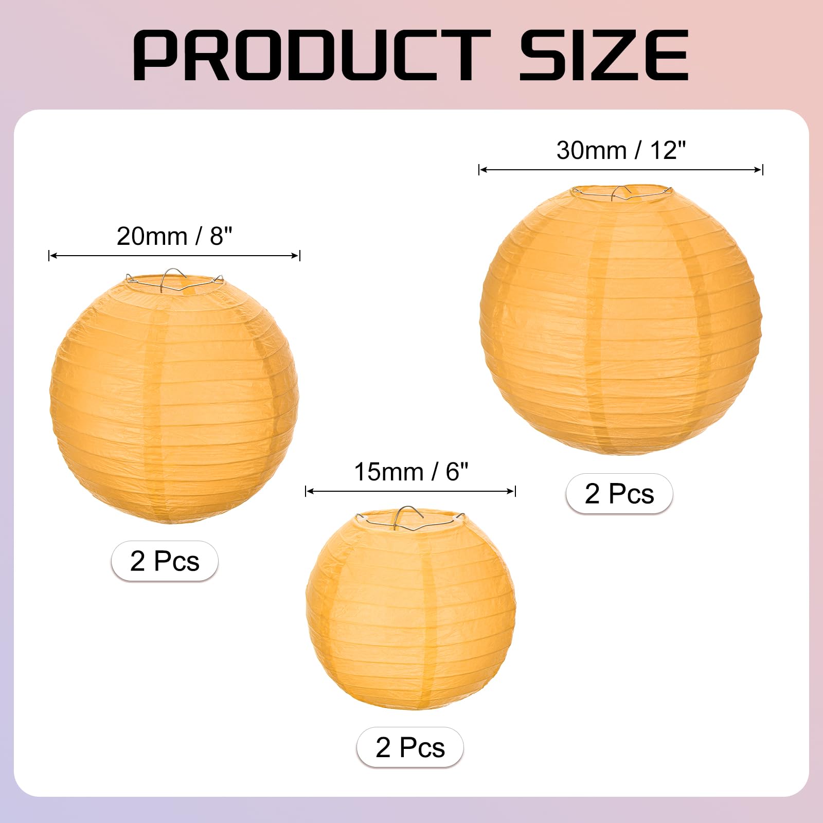 Meccanixity 6Pcs Paper Lanterns Decorative, 6'' 8'' 12'' Dark Yellow Round Hanging Lantern Chinese Lanterns For Home Decor, Birt