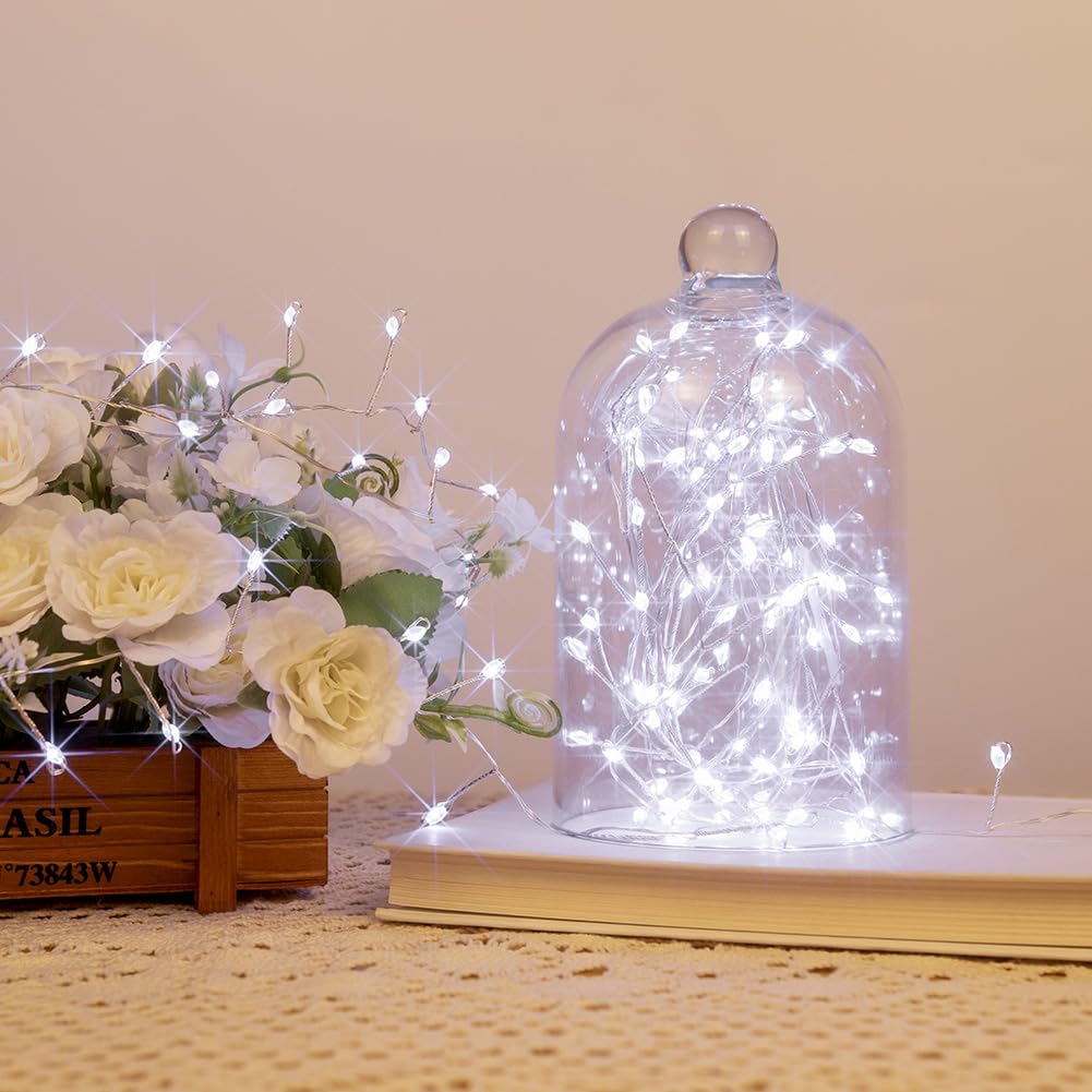 Pcores Fairy Lights Plug In, 50 Feet 500Led Cool White Silver Wire Firecracker Firefly Lights With Remote, Waterproof Copper Wire Lights For Bedroom Wreath Window Wedding Christmas Tree Decoration