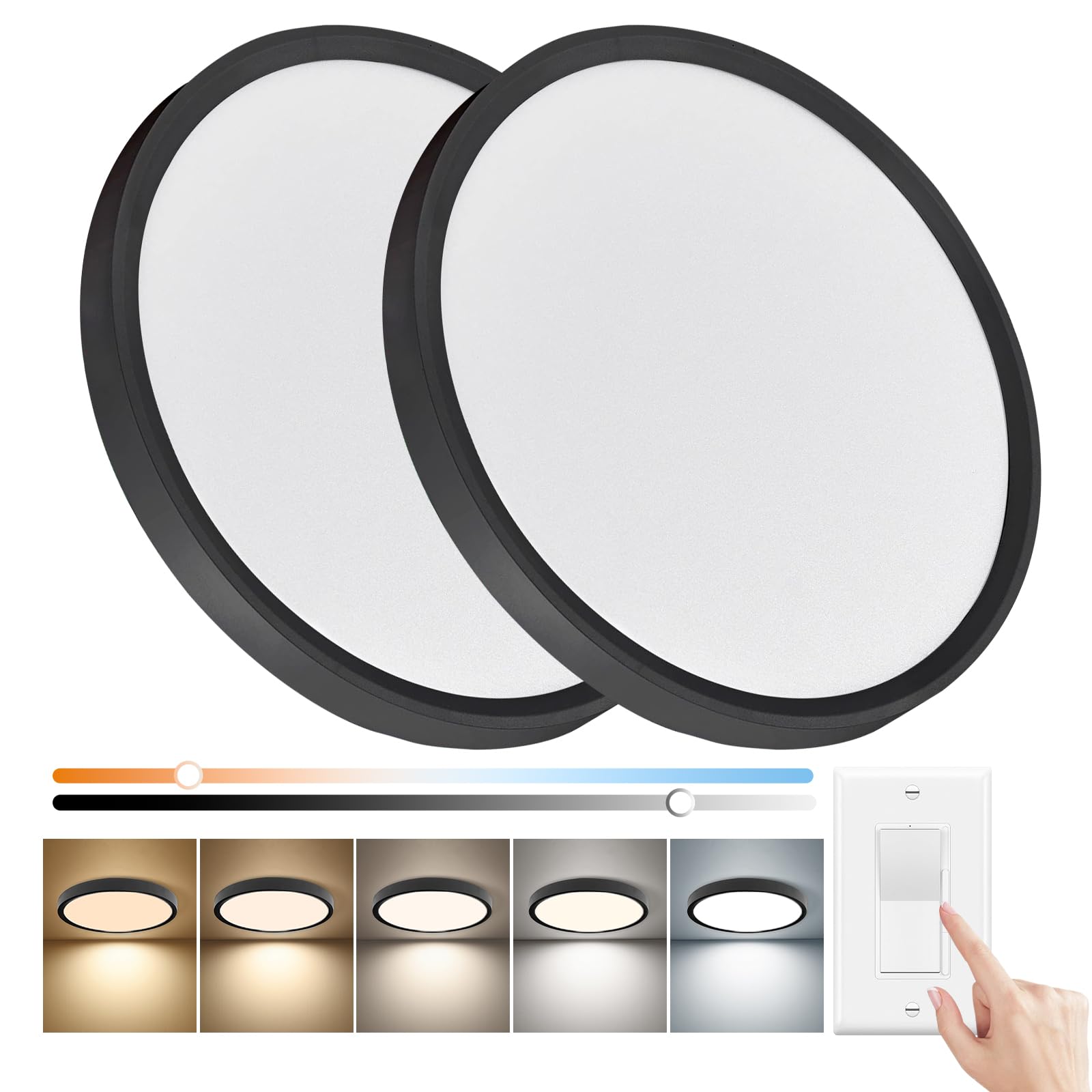 FY WISDOM FLY LIGHTING 15.8 Inch Dimmable LED Ceiling Light 32W 3480LM 3000K-6000K 2PK Black