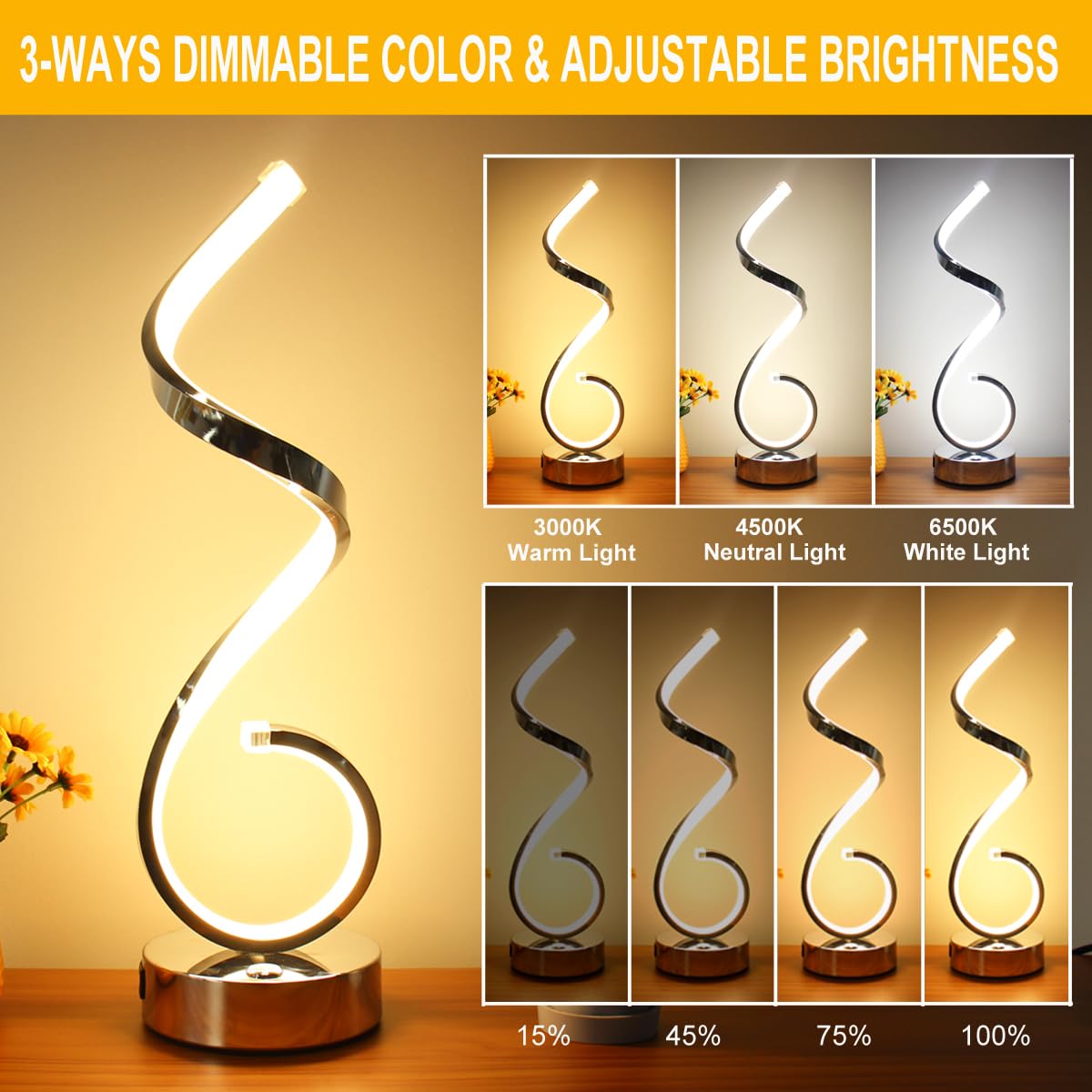 Besketie Modern Spiral Led Table Lamps, Touch Control, Usb Ports, Dimmable, Set Of 2 - Silver