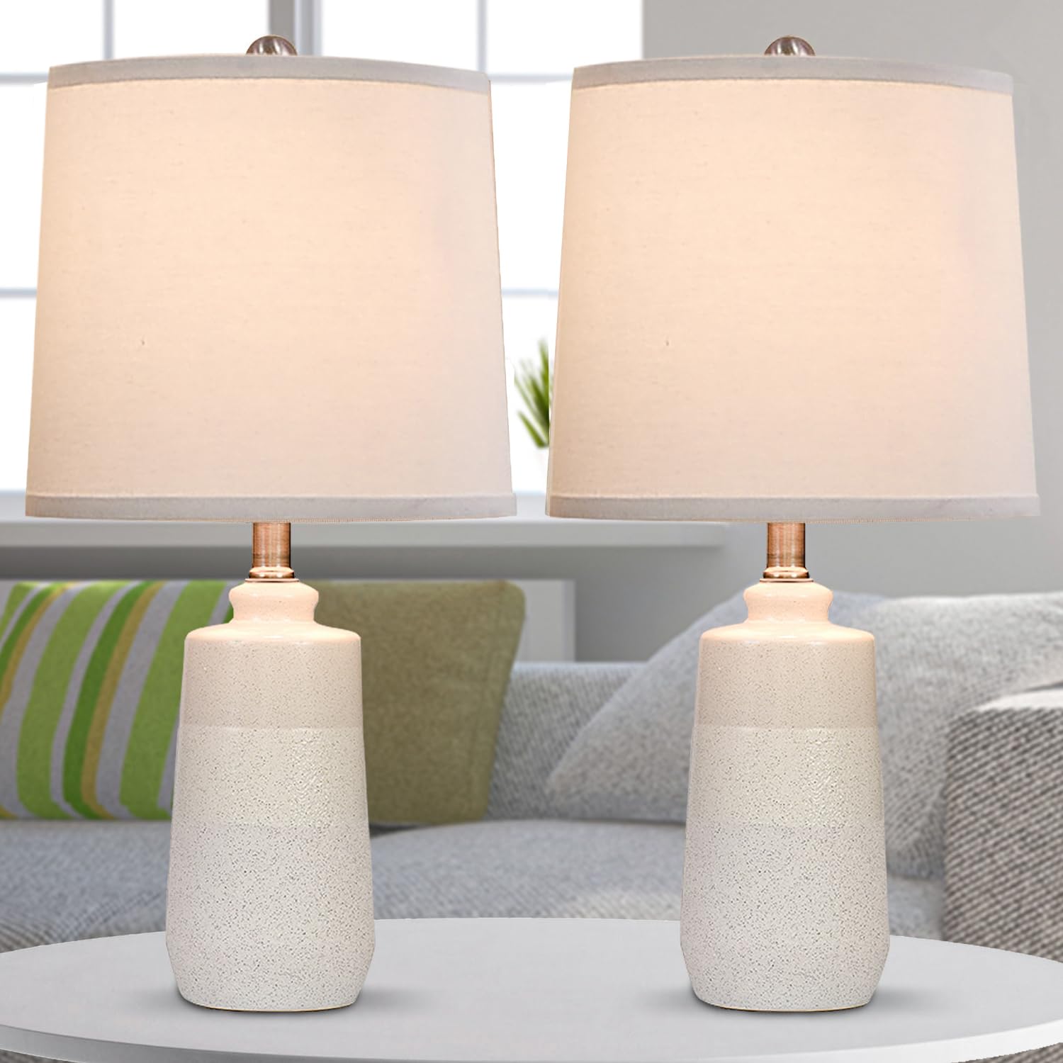 EUO 20.5'' Ceramic Table Lamp Set of 2 for Bedrooms, White Lamps Set of 2 for Living Room, Minimalist Ceramic Lamps with White B