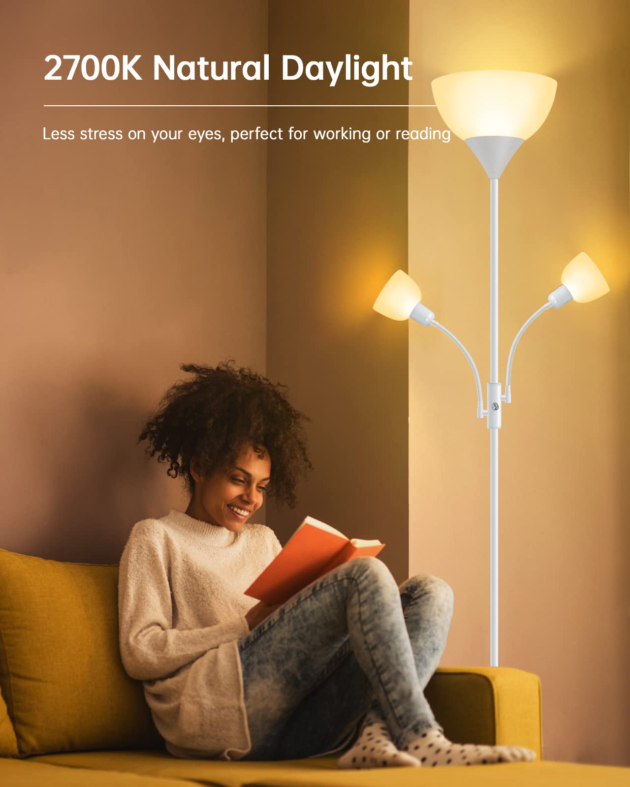 Floor Lamps For Living Room, Standing Lamp, 9W Torchiere Floor Lamps With 4W Reading Lamps, 2700K Led Beads, 50,000Hrs Lifespan,