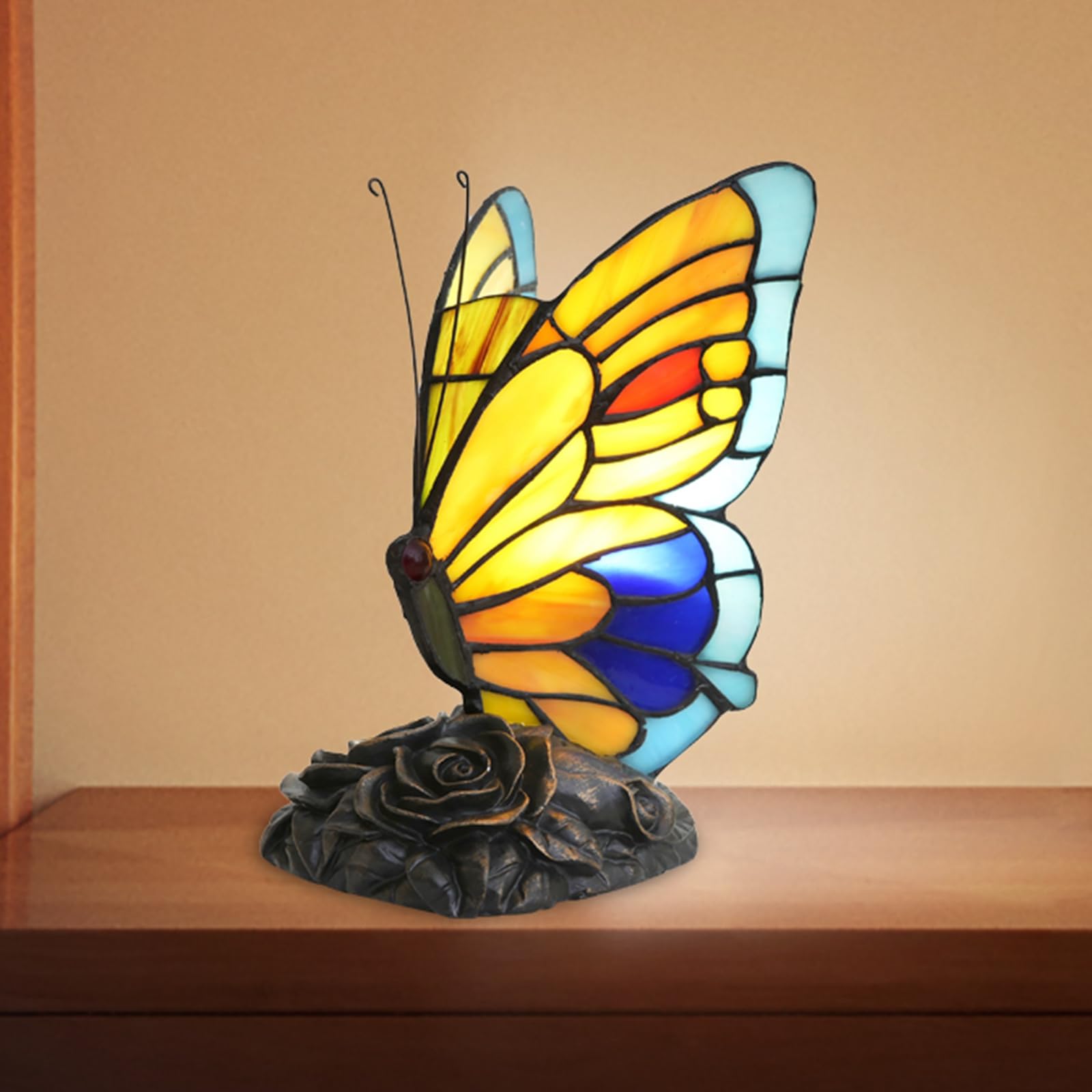 Blue and Orange Butterfly Table Lamp Small Tiffany Style Lamp Stained Glass Lamps Living Room Dorm Bedroom Vintage Art Unique Be