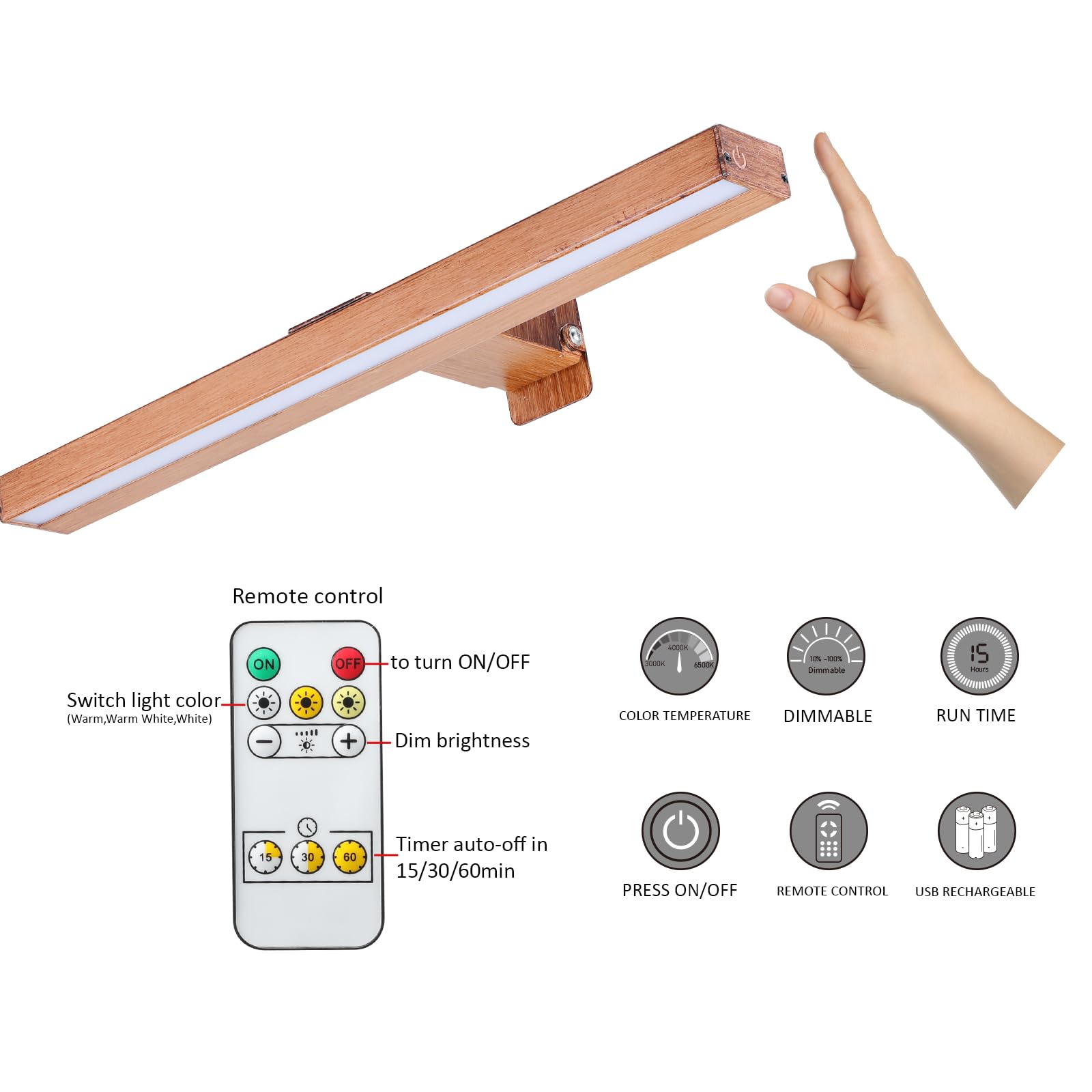 Mioblue Led Picture Light Battery Operated With Remote, 16In Rechargeable Picture Light For Paintings,Metal Display Art Light Wi