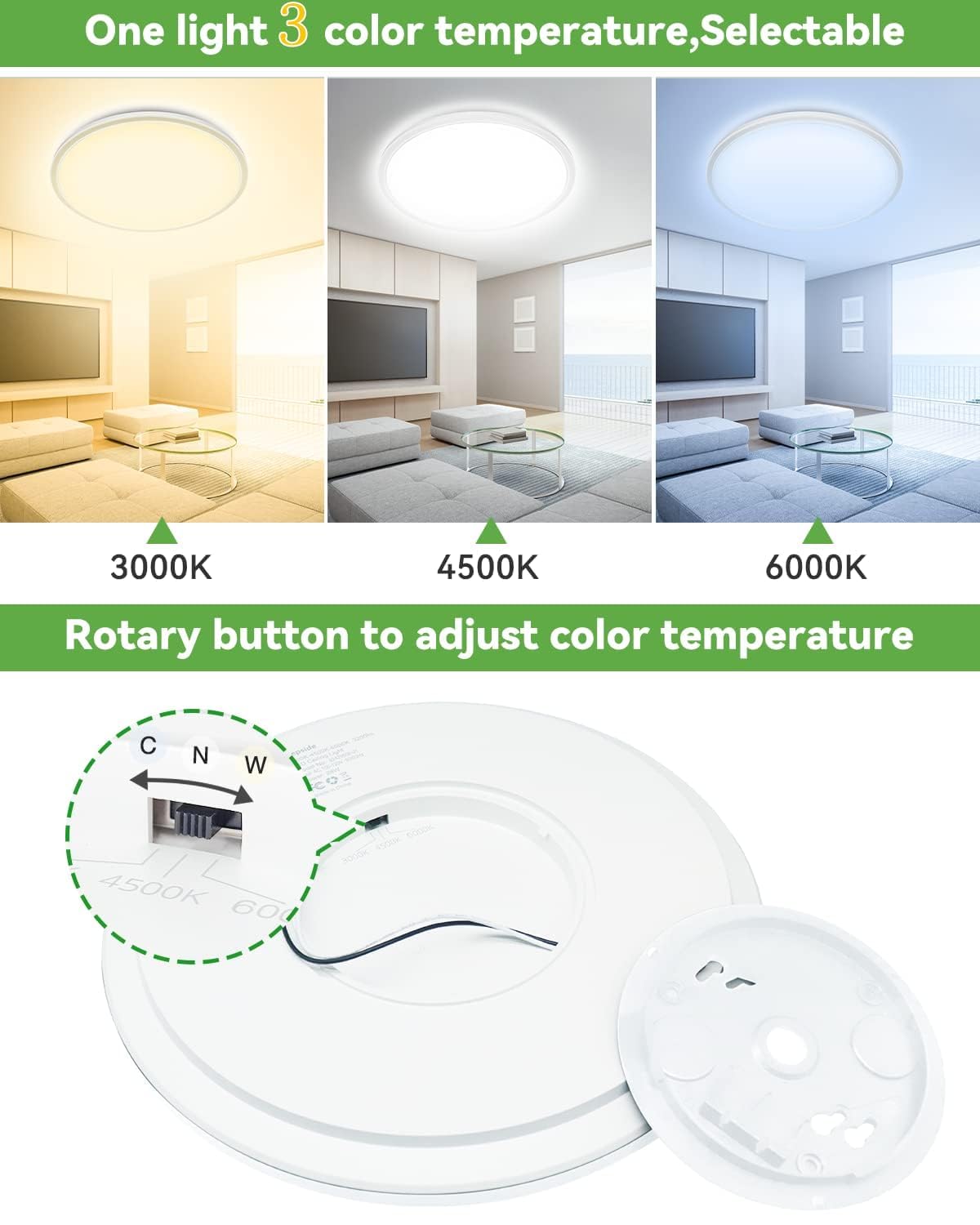 Zemty 10 Pack 12 Inch Led Flush Mount Ceiling Light, Super Slim 28W 3200Lm Led Ceiling Light, 3 Color Temperature In One 3000K/4