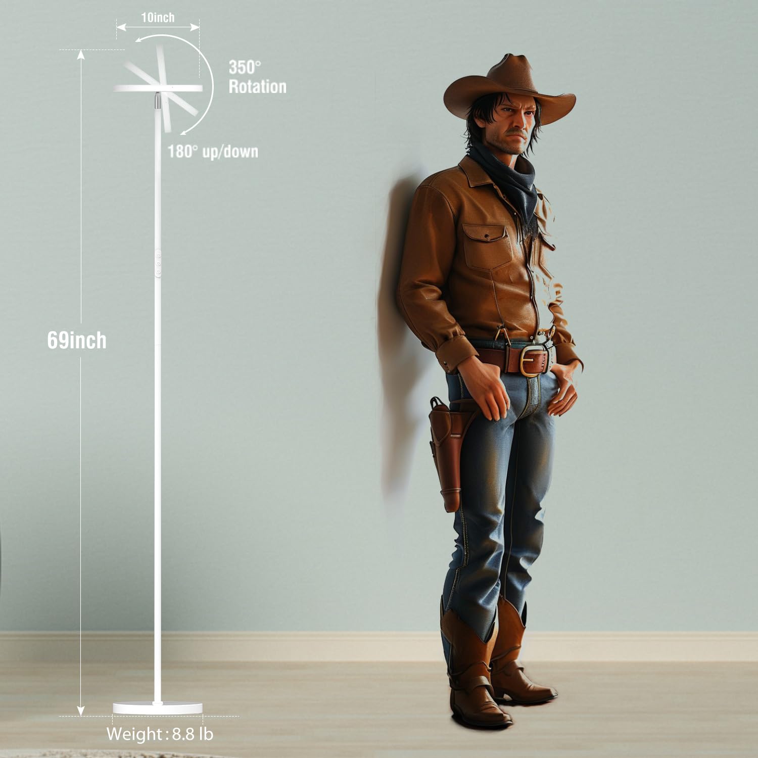 Led Floor Lamp, 2400Lm Bright Standing Lamp 250W Equivalent With 2700K-6500K Stepless Dimming, Modern Torchiere Room Lamp With R