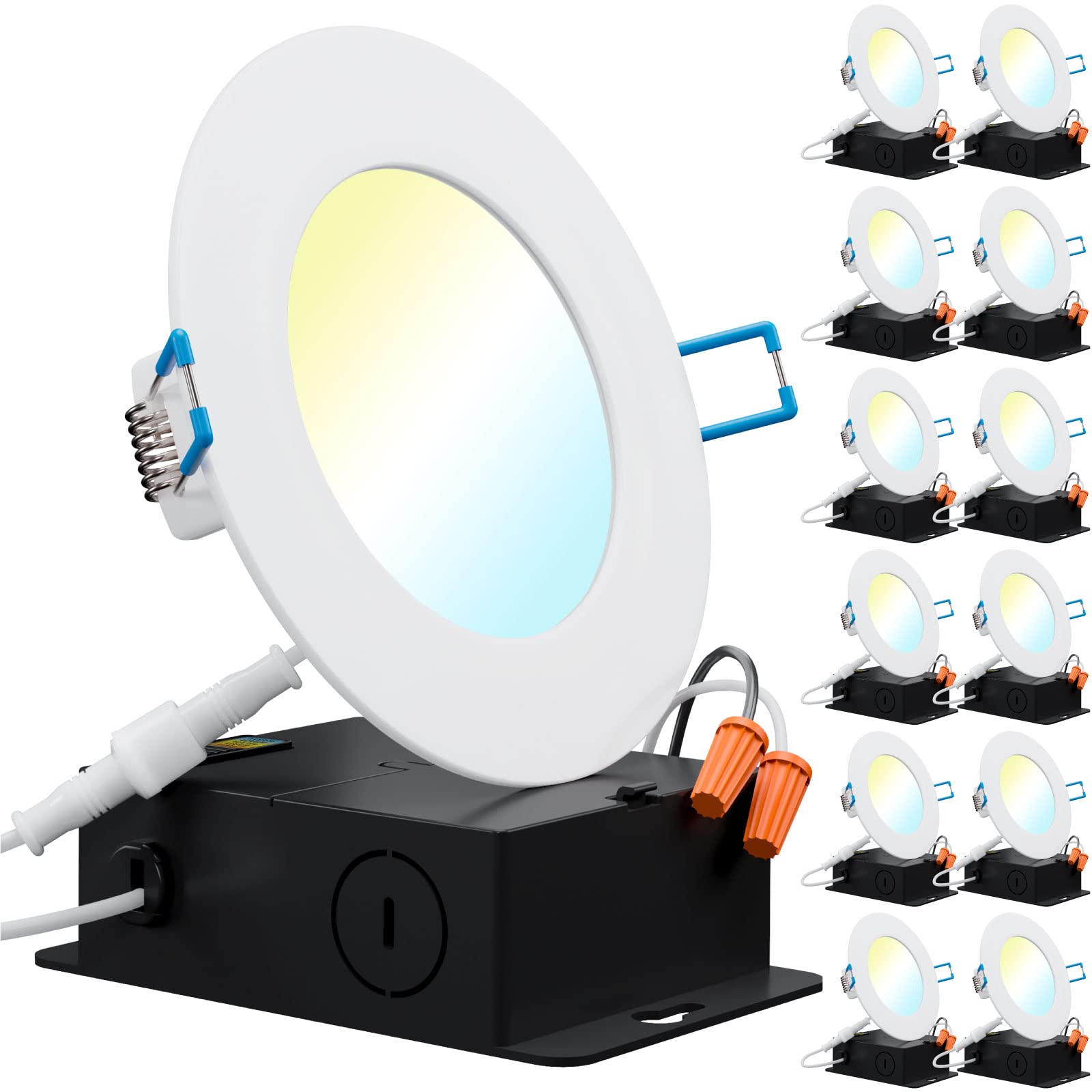 Sunco 12 Pack 4 Inch Ultra Thin Led Recessed Ceiling Lights Slim, Selectable Cct 2700K/3000K/3500K/4000K/5000K, Dimmable, 10W, W