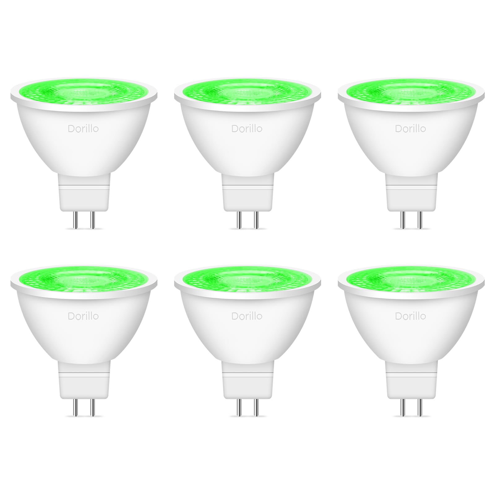 Dorillo Mr16 Green Led Light Bulbs 6 Pack  6W (50W Equivalent)  Gu5.3 Bi-Pin 12V  Non-Dimmable  38 Beam  Outdoor Landscape Holiday Lighting For Christmas  Garden  Yard