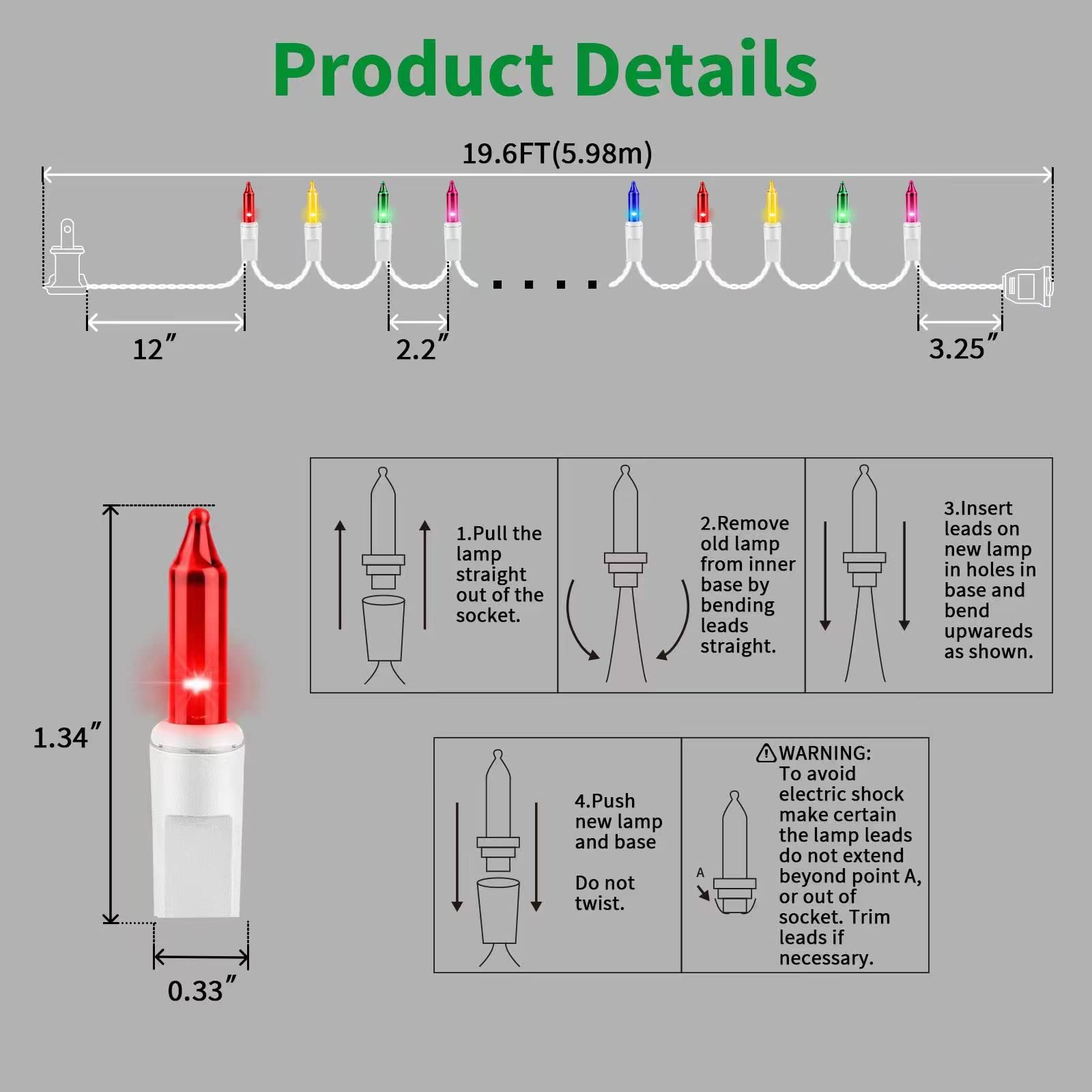 LAMPHOME Christmas String Lights, 100 Count Mini Incandescent, Multicolor on White Wire, Indoor & Outdoor Use, Model HP-100-2/SB