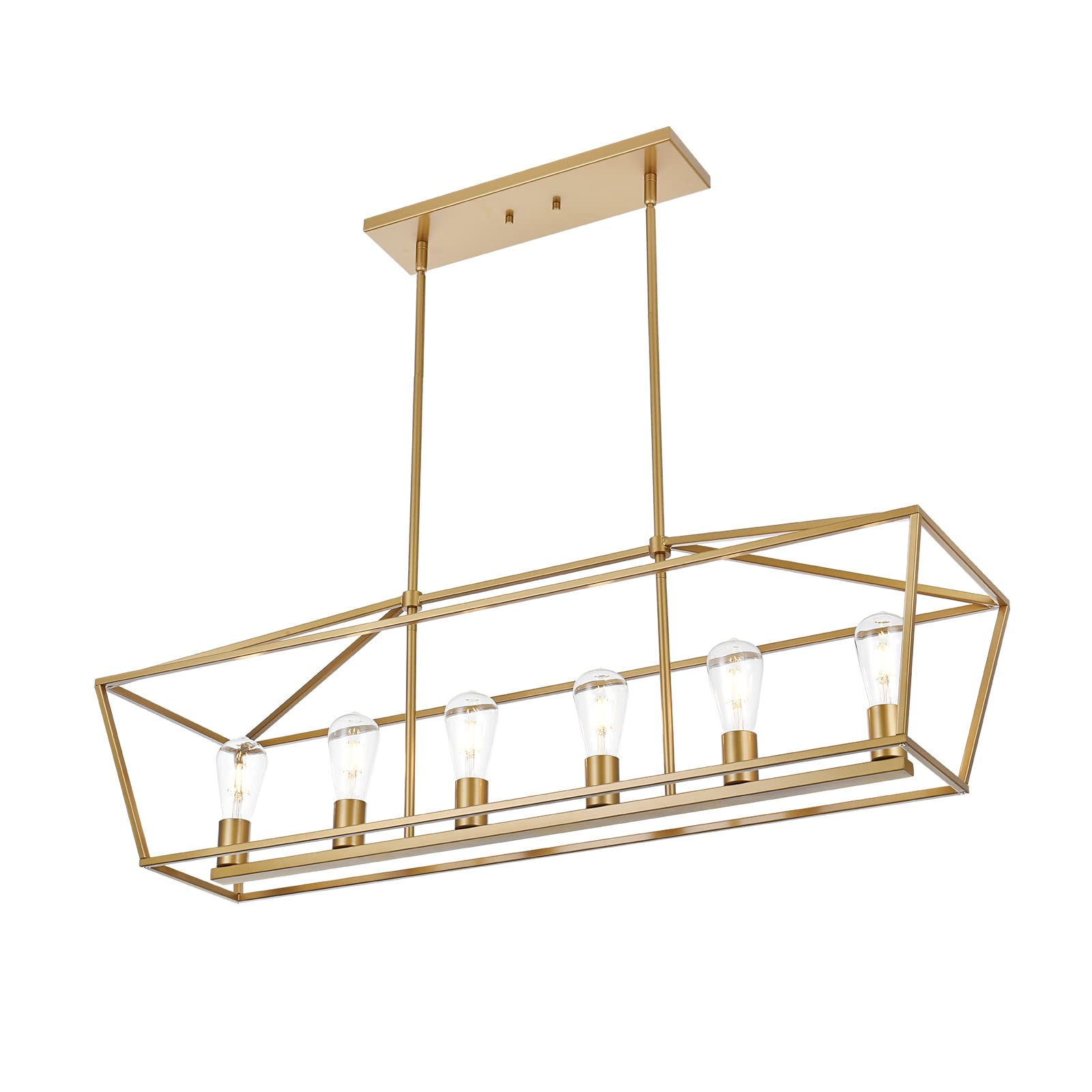 BONLICHT Farmhouse Chandeliers Gold 6 Light Modern Linear Dining Room Pendant Lighting Traditional Rectangular Kitchen Island La