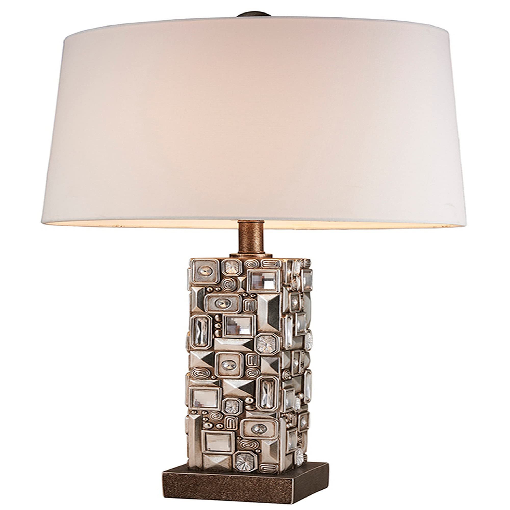 Benjara Table Lamp With Abstract Mirror Block Base, Brown