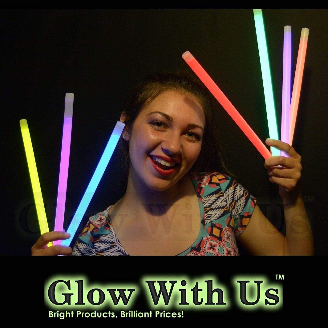 Glow With Us Glow Sticks - 100 Pack, 12” Yellow Jumbo Industrial Grade, 14-Hour Glow, Cardboard, Ideal for Camping & Emergencies