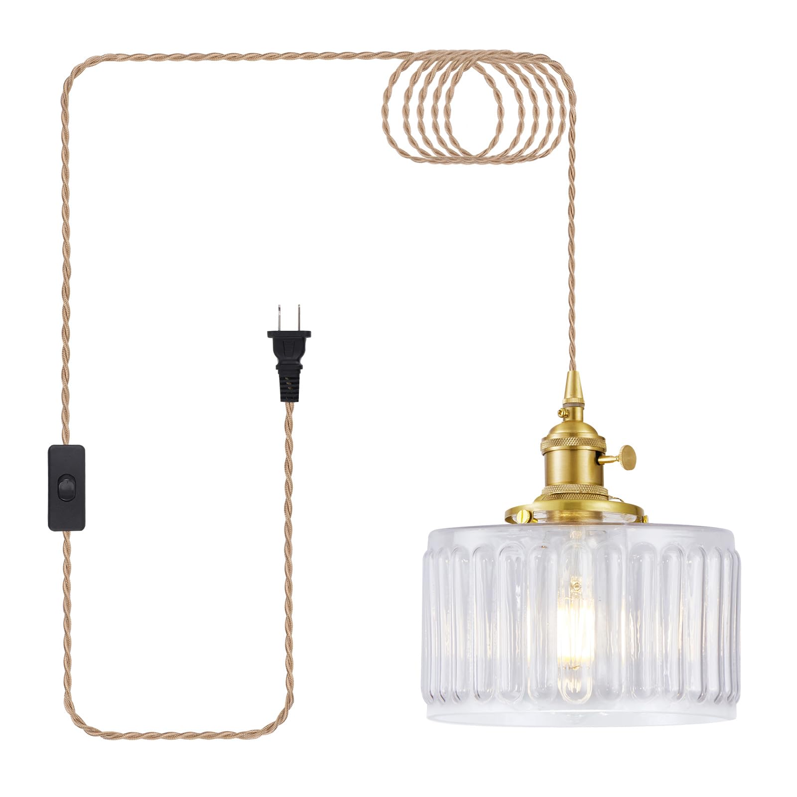 Beserwin Plug In Pendant Light  Hanging Lights With Plug In Cord  Hanging Light Fixture With Clear Glass  E26 Pendant Lighting For Kitchen Island  Bedroom  Living Room-Transparent Color