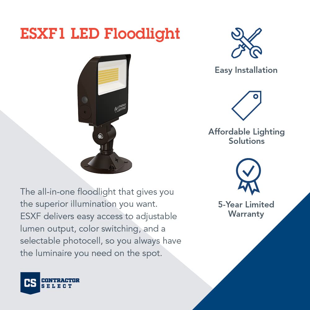 Lithonia Lighting Outdoor LED Floodlight, Knuckle/Yoke Mount, 6.04in, Bronze, Model ESXF1 ALO SWW2 KY DDB M2