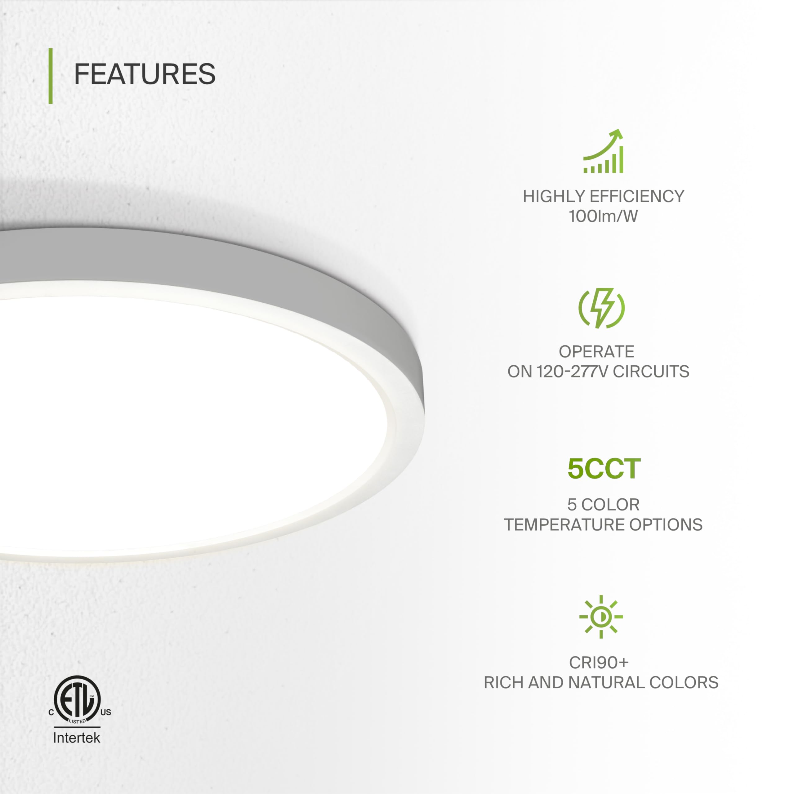 ASD LED Ceiling Light Fixture, 15in Round, 28W 2300LM, Dimmable, ETL Listed, White, Model A-MPR-15D28WH