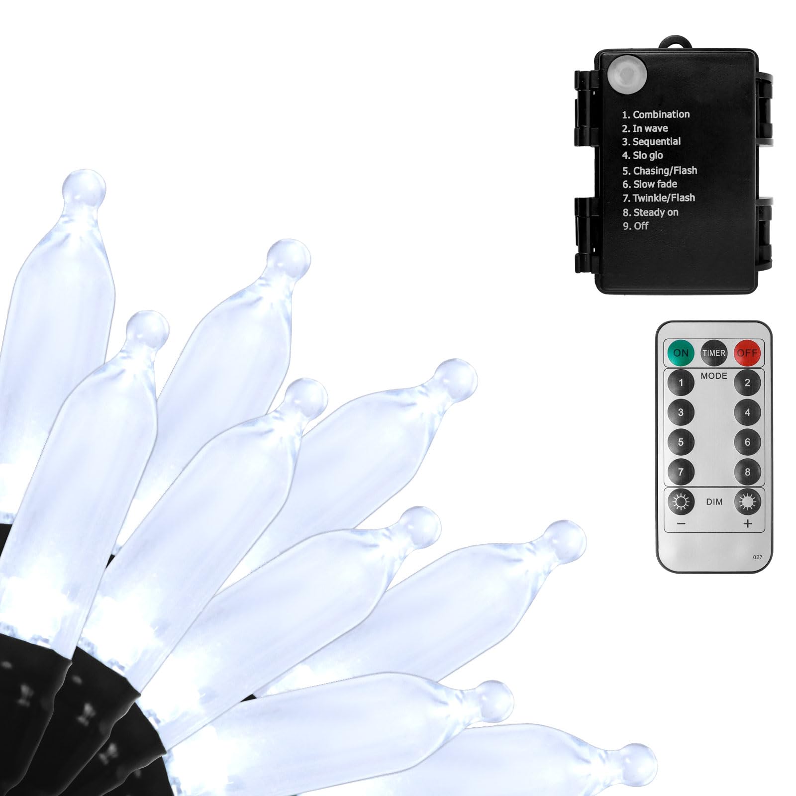 Filltown Battery Operated Christmas Lights, 33Ft 100 LED, Cool White, Remote Control, Auto Timer, Shatterproof, Waterproof, Black Wire