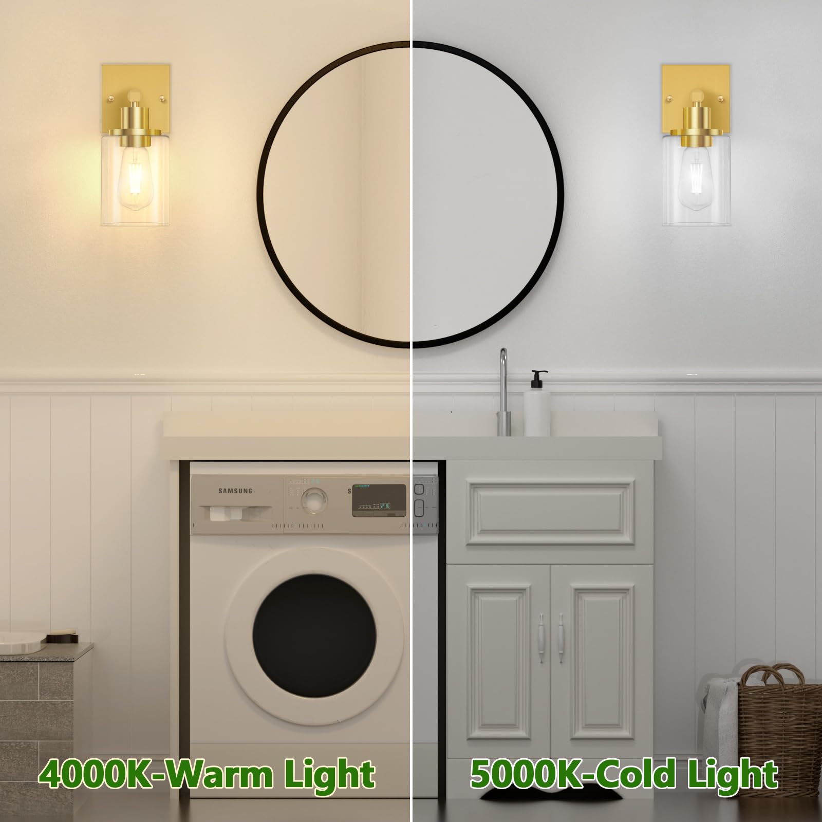 Licperron Gold Wall Sconces Set of 2, Modern Glass Shade Lighting Fixtures for Bathroom, Bedroom, Living Room, Hallway, E26 Base