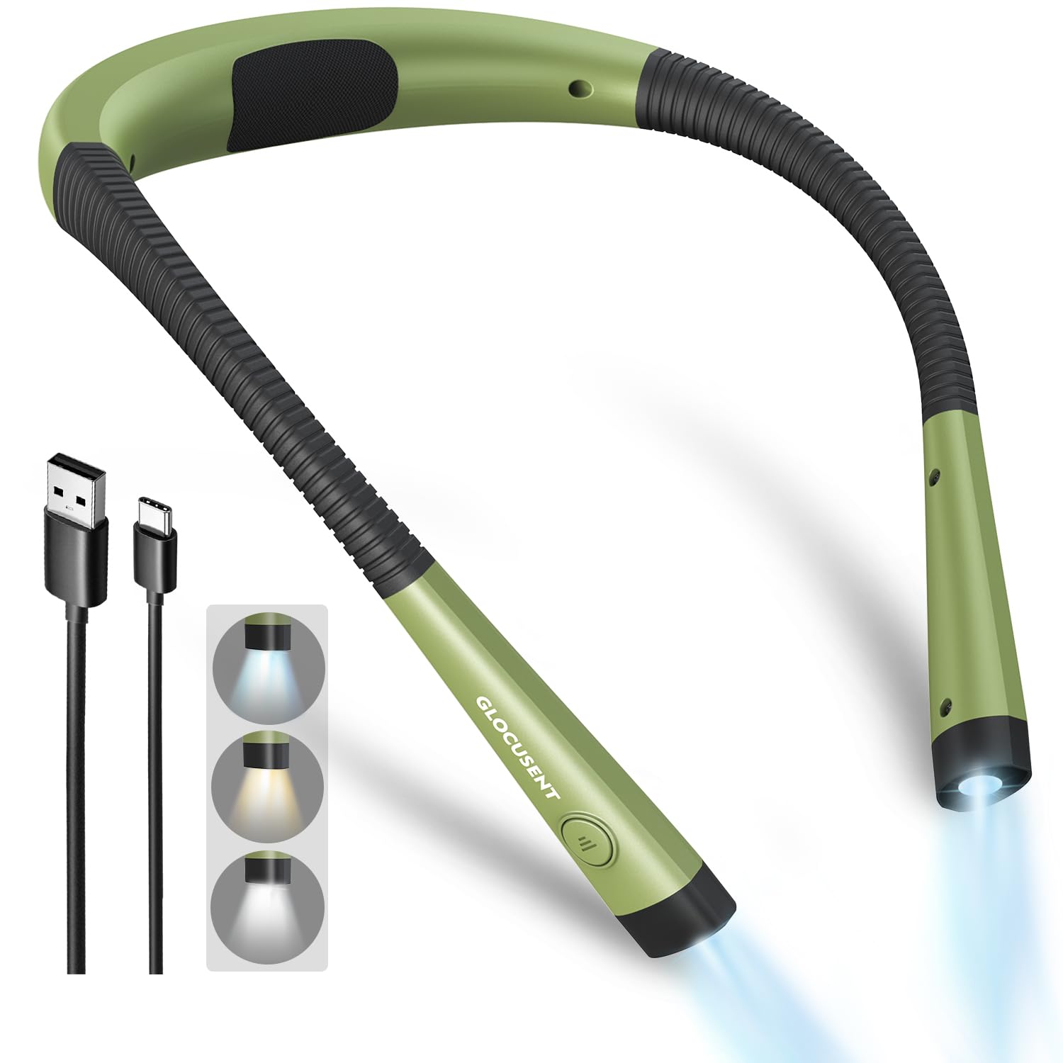 Glocusent Book Light, 3-Color & 6-Brightness Reading Light, Bendable Neck Light, 80-hr Lasting Rechargeable Lamp, Perfect Book L