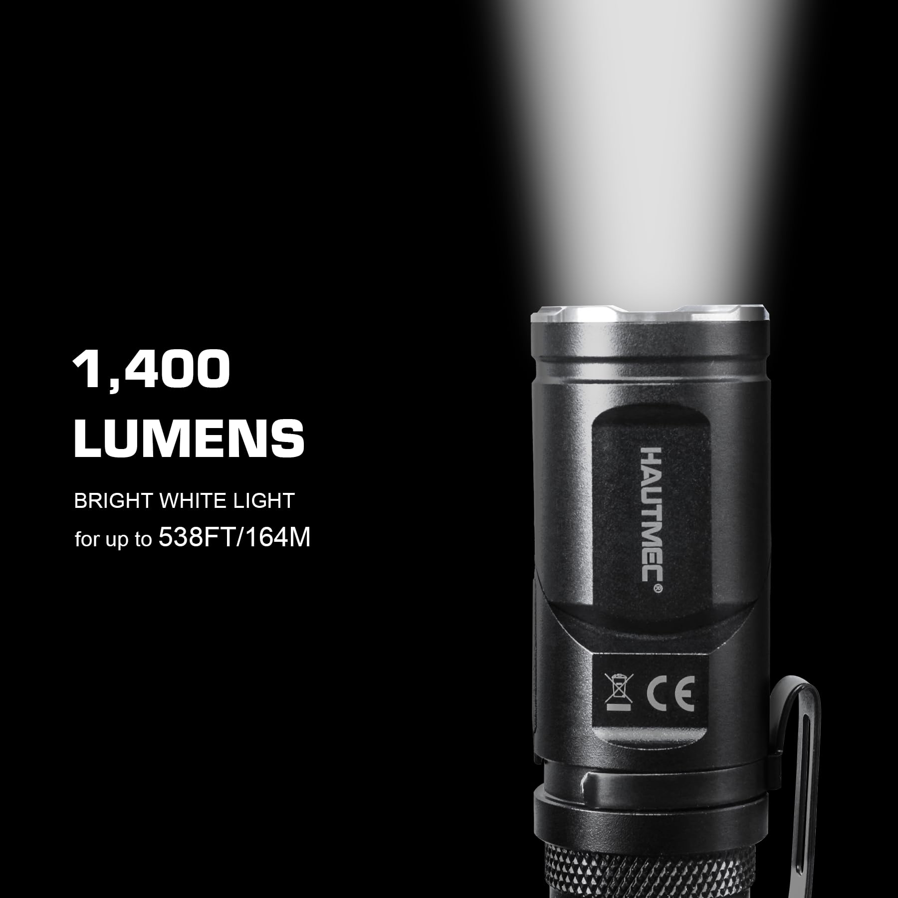 HAUTMEC 1400 Lumen Rechargeable LED Flashlight with 90° Swivel Head, 5 Modes, Magnetic Base for Camping & Outdoor Use, Model HT0378-WL