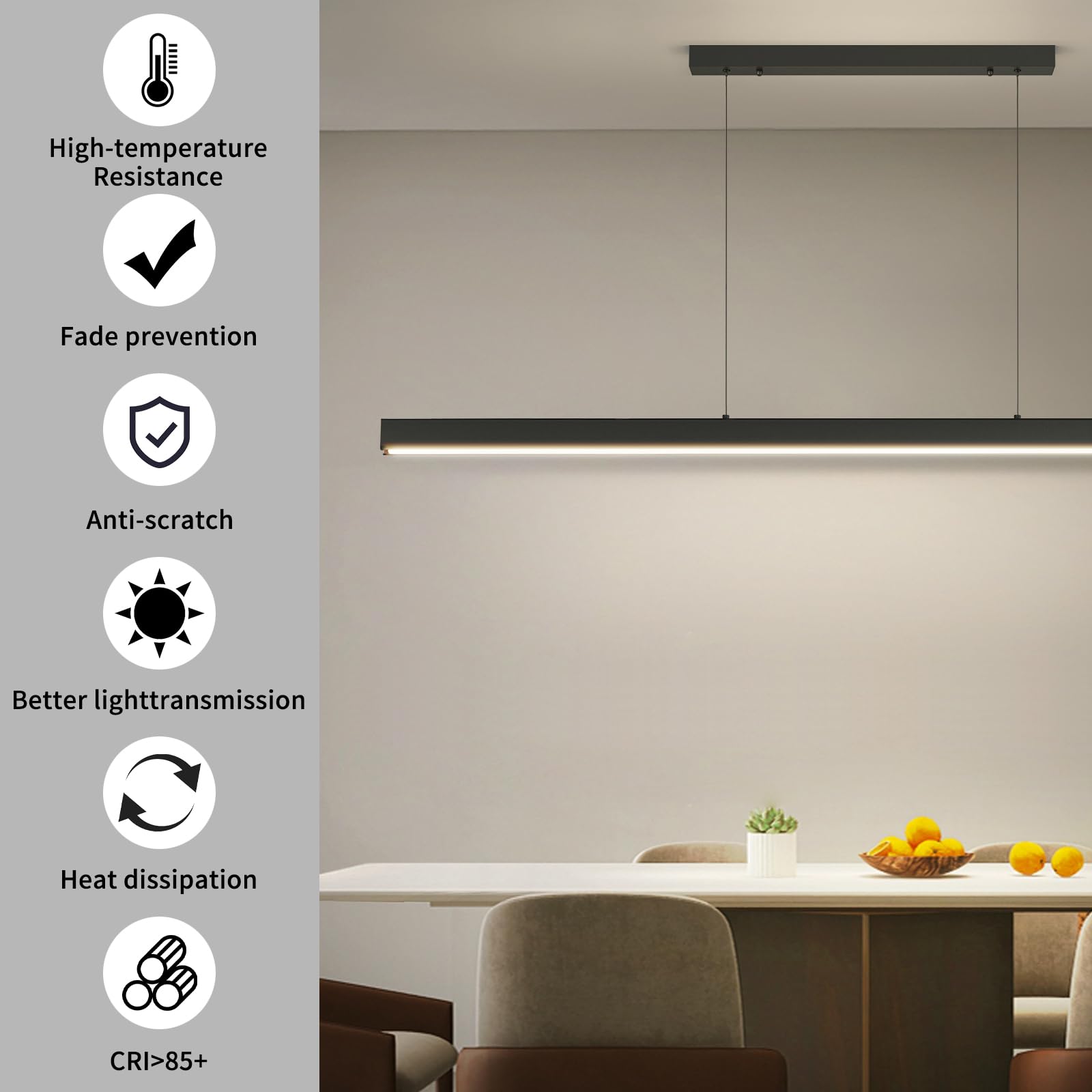 Modern Led Linear Pendant Light, 59In Ceiling Chandlier Light Fixtures Hanging With Remote Control 3000K-6500K Adjustable Color Temperature Island Light For Dining Room, Kitchen