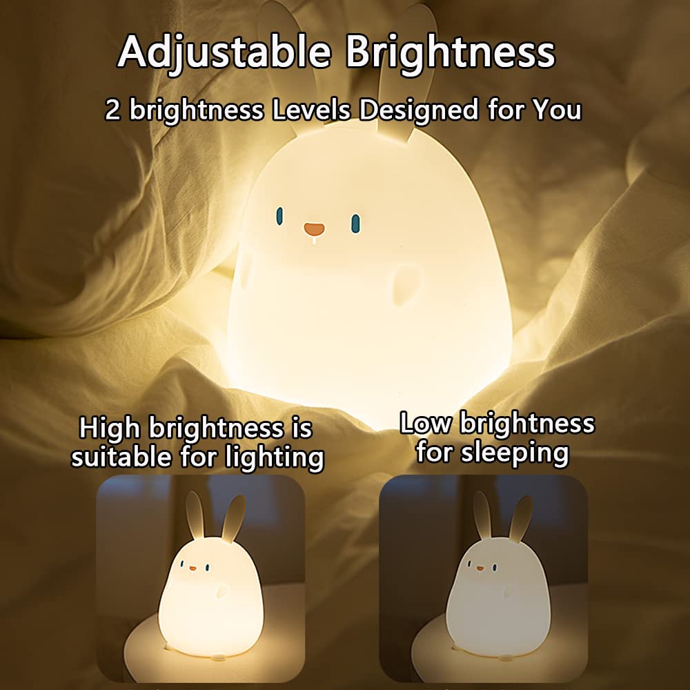 LEDHOLYT Bunny Night Light for Kids, Silicone Rabbit Lamp, Cute Bedside Decor, Kawaii Design, Ideal for Baby and Toddler Room