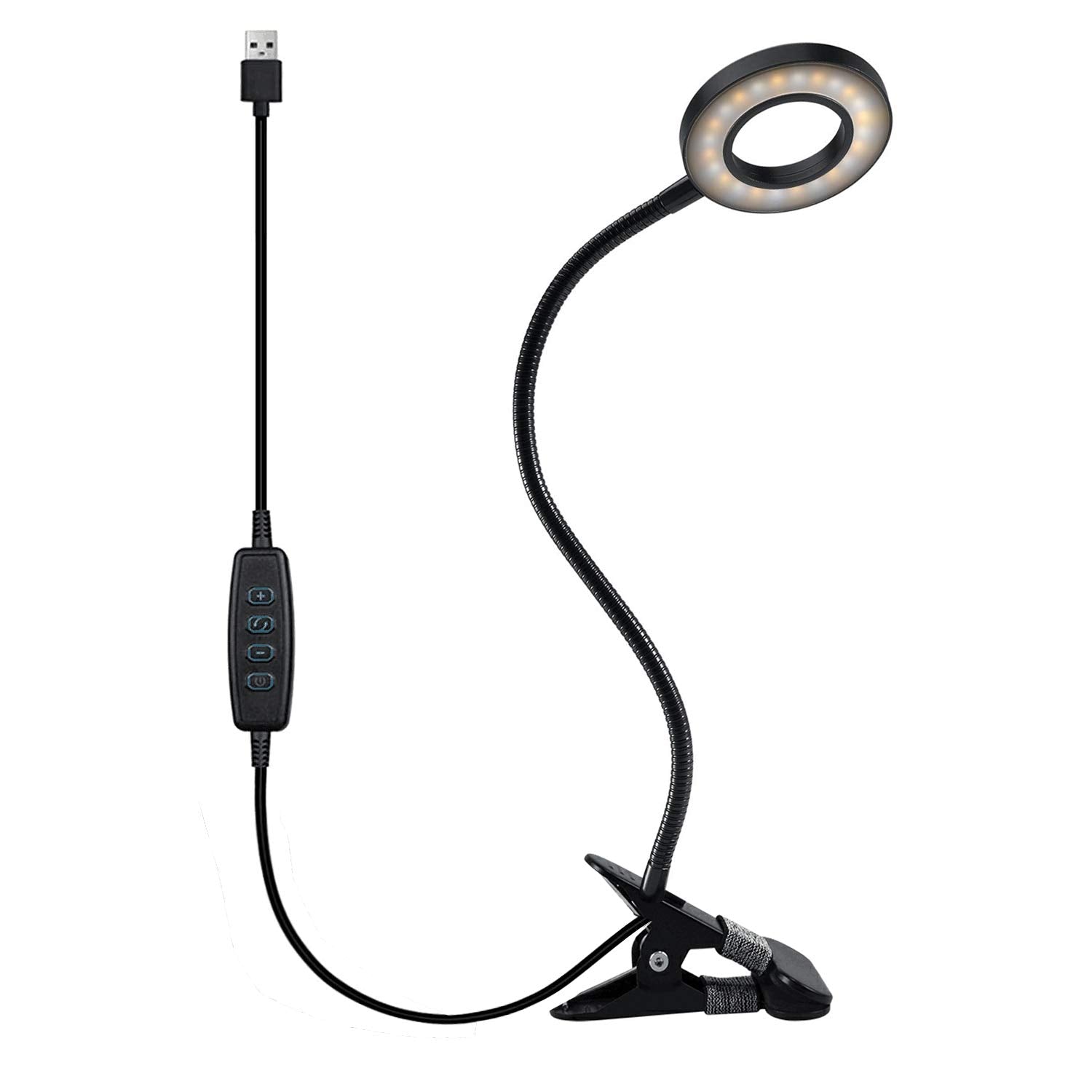 Qqappu Clip Light - 48 Led Clamp-On Desk Lamp, 3 Color Modes, 10 Brightness Levels, Flexible Gooseneck, Black