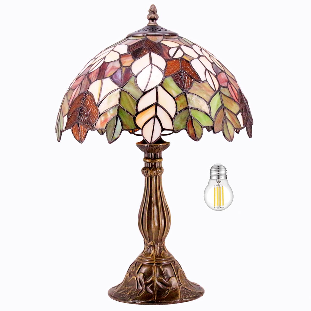 WERFACTORY Tiffany Lamp Stained Glass Maple Leaf Style 12x12x18 Inches Desk Light S804 Series