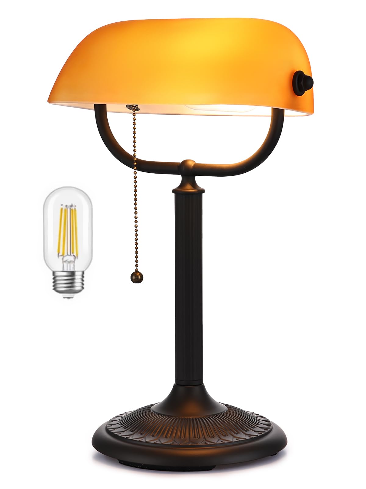 Newrays 1-Minute Quick-Change Shade Antique Matted Amber Glass Bankers Desk Lamp,Plug in Fixture for Study, Office, Library,LED 