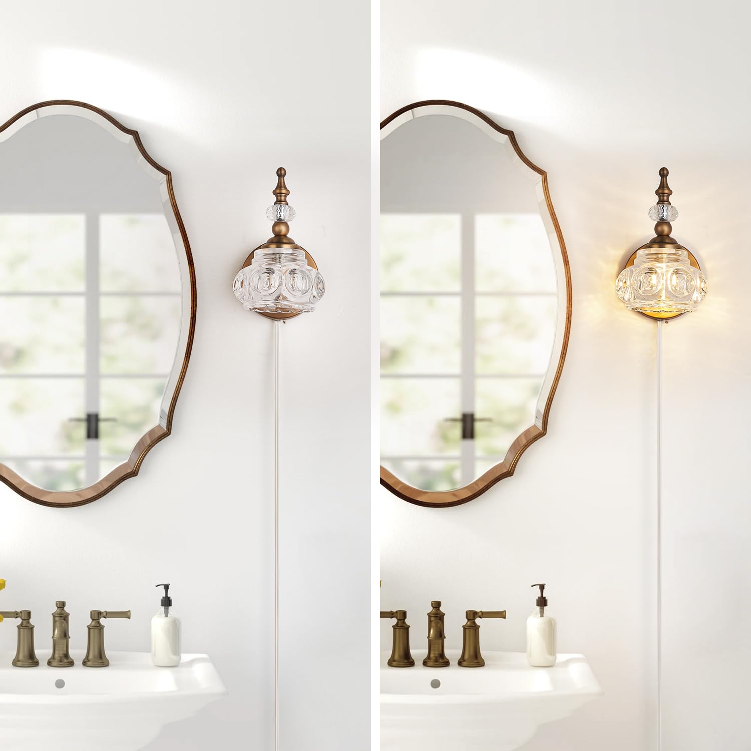 Zilanl Vintage Wall Sconces 2-Pack Plug In Wall Light Fixtures Gold Wall Sconces Set Of Two Bathroom Vanity Lights For Bedroom,