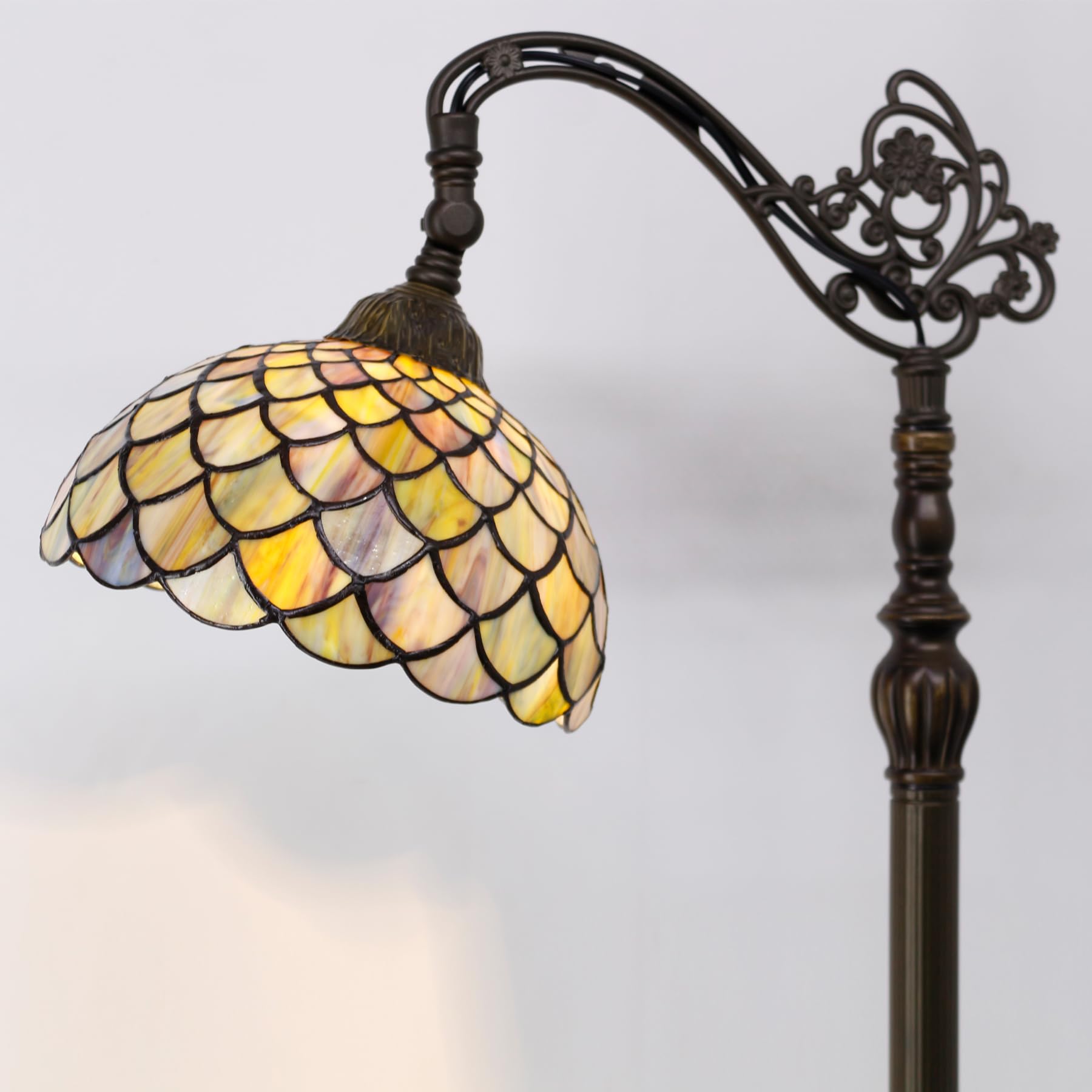 Avivadirect Tiffany Floor Lamp Stained Glass Reading Light 10X16X64 Inch,Angle Adjustable,Brown Fish Scales