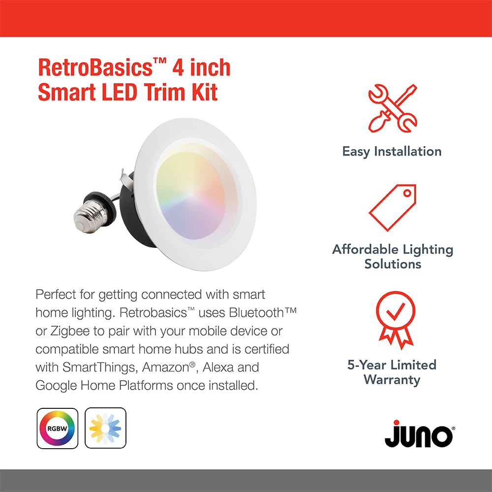 Juno RB4SC RGBW 4-Inch Smart Downlight, Switchable LED, Matte White, RGBW Color