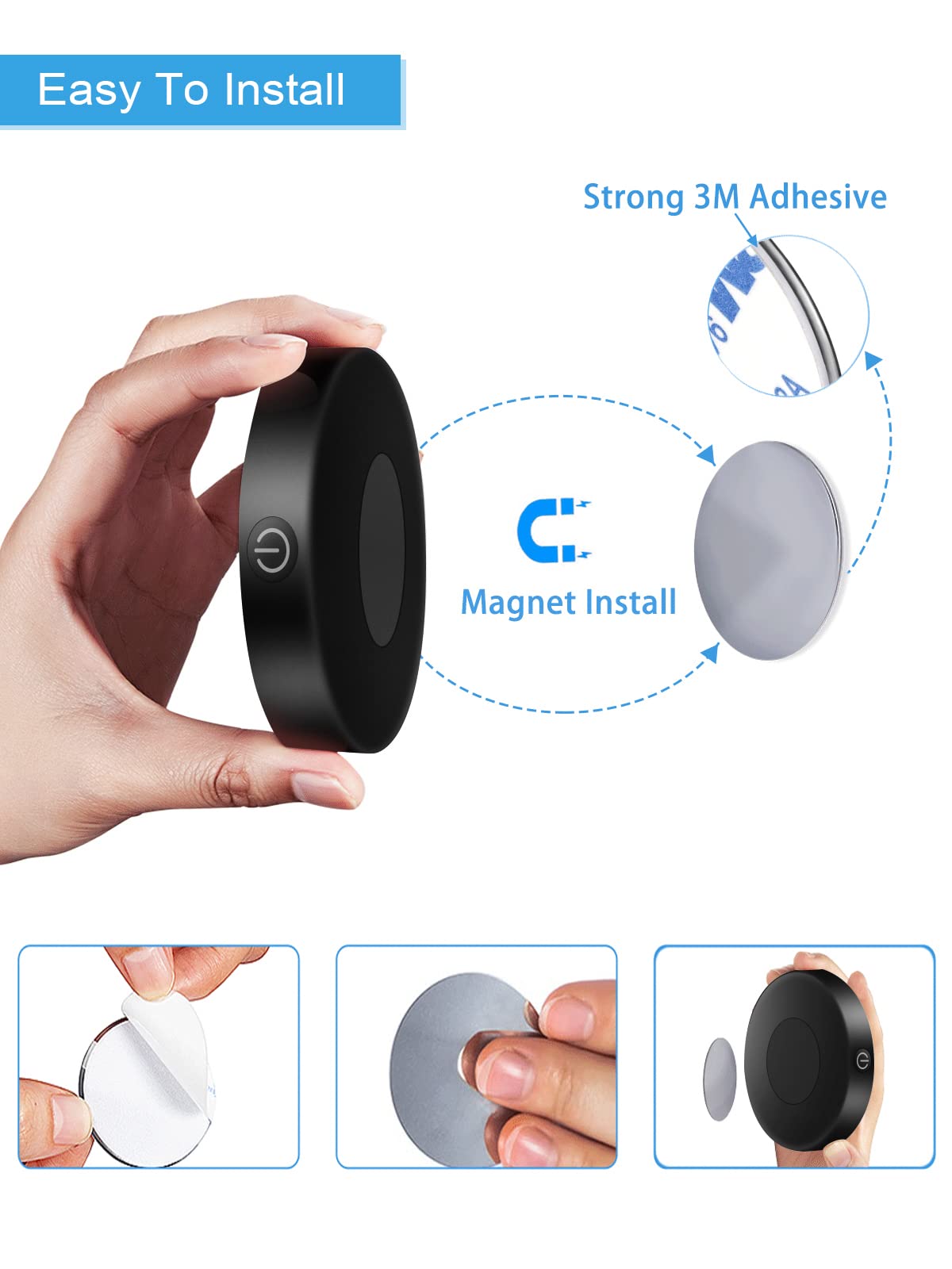 WILLED Tap Light Rechargeable, 3000K Dimmable Touch Light Buit-in 1000mAh Large Battery, Stick on Closet Light, Portable LED Puc