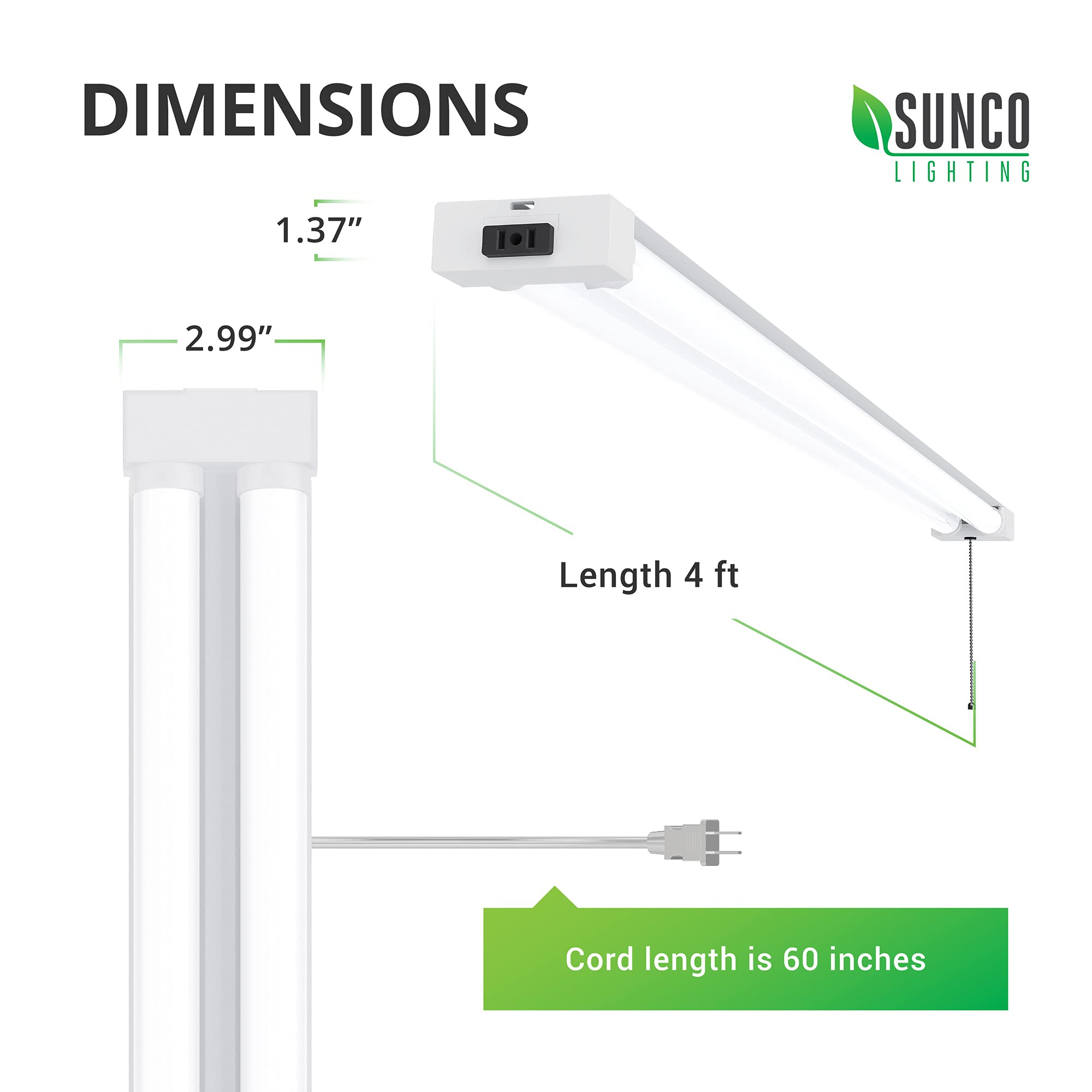 Sunco 16 Pack 40W=260W LED Shop Light for Workshop Garage 4FT, Plug in Frosted Lens Linkable Utility Industrial Fixture, 5000K W