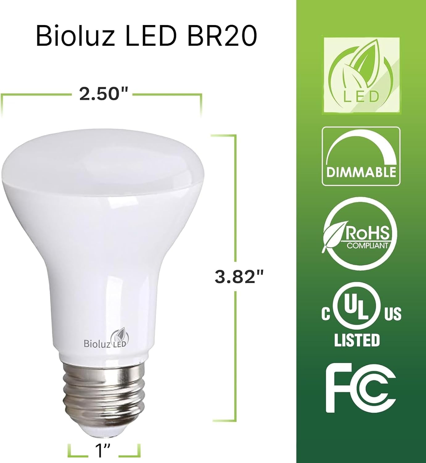 Bioluz Led 2 Pack Br20 Led Bulbs Indoor Flood Light R20 Dimmable High Cri 3000K Soft White, 50 Watt Equivalent Uses 7W, 540 Lume