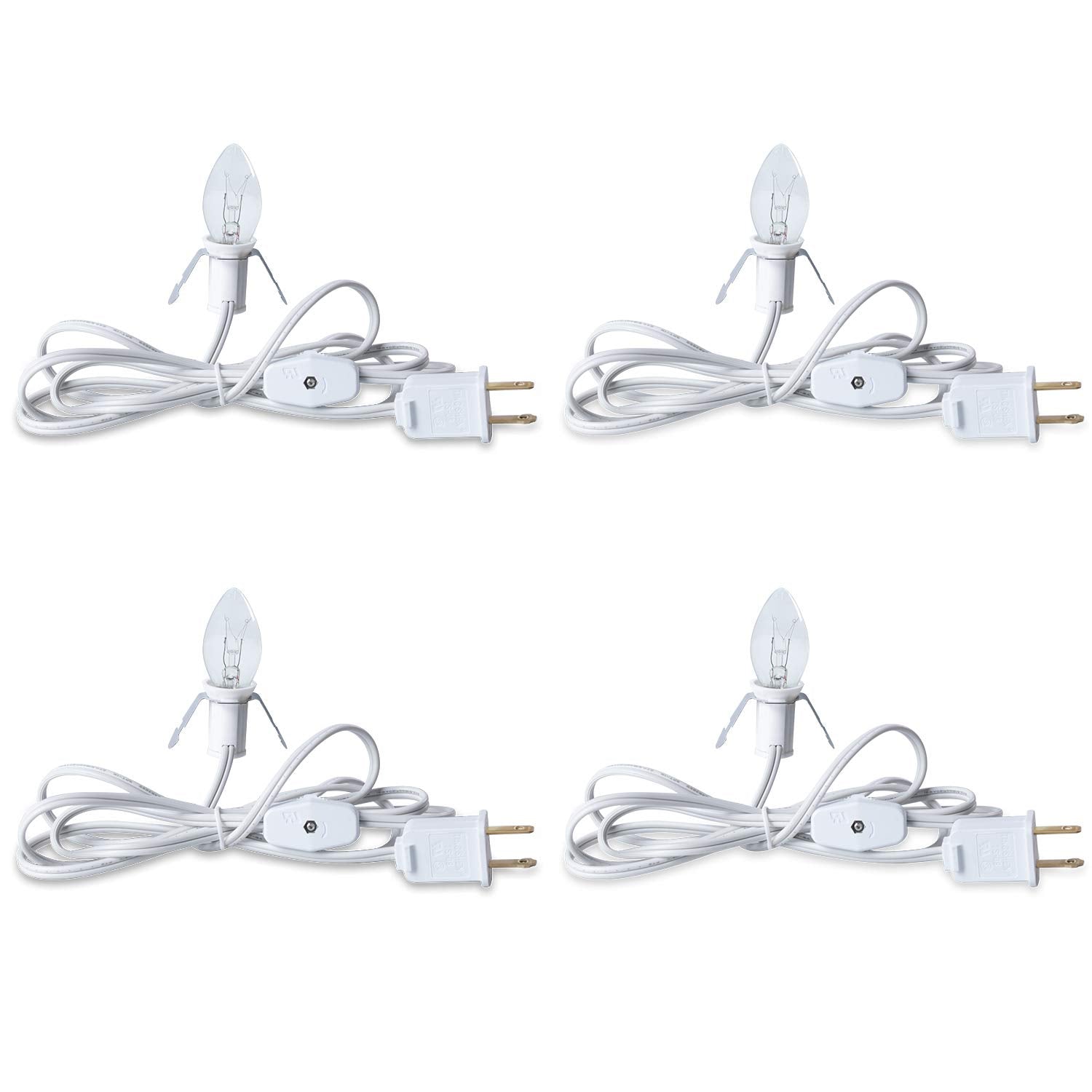 Brightown Accessory Cord with Light Bulb - 6ft Cord with On/Off Switch, 4 Pack, Clear, 1 Incandescent Bulb