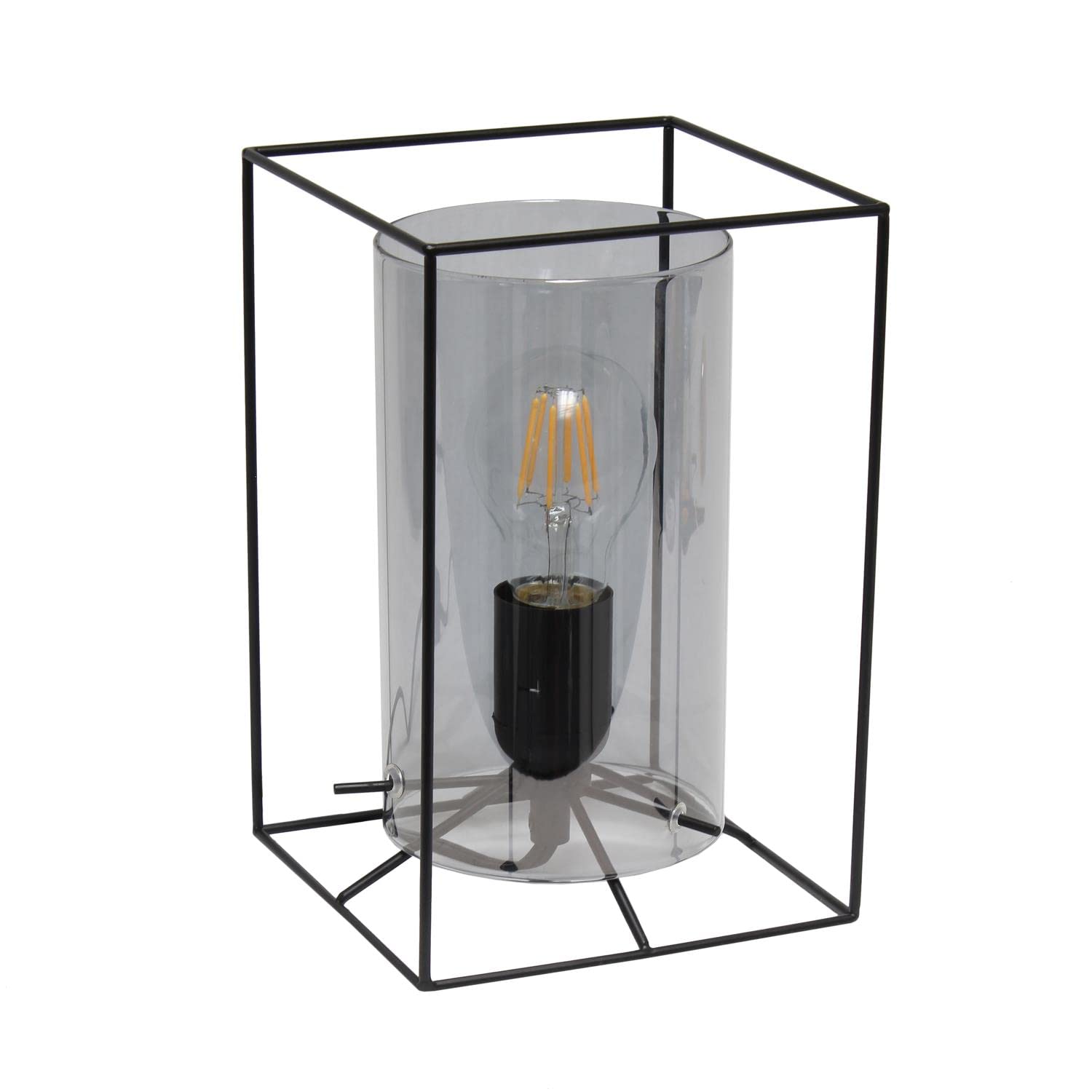 Lalia Home Contemporary Black Framed Table Lamp With Smoked Cylinder Glass Shade - Small